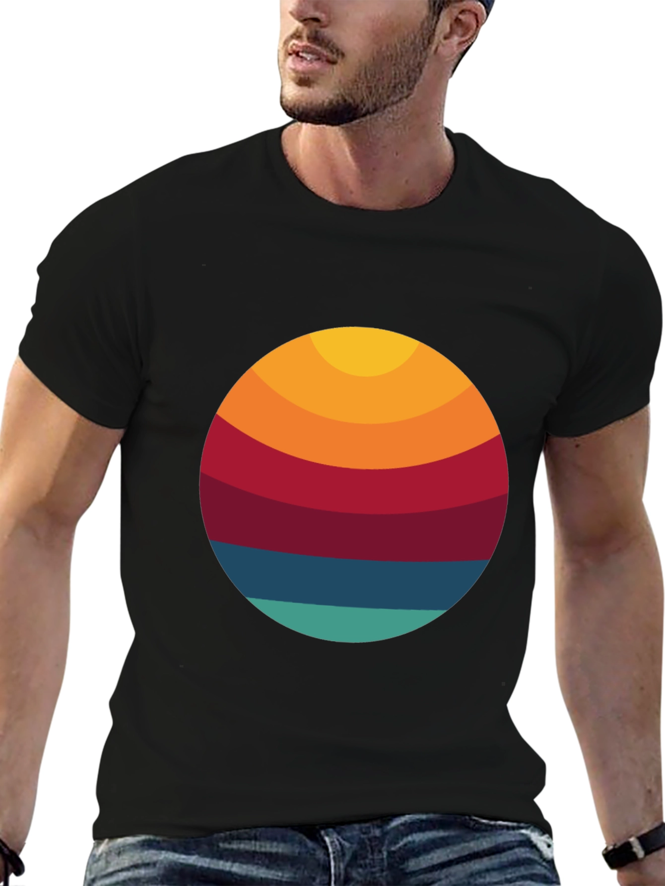 Black Retro Sunset Graphic T-Shirt - Vintage Style Tee view 6