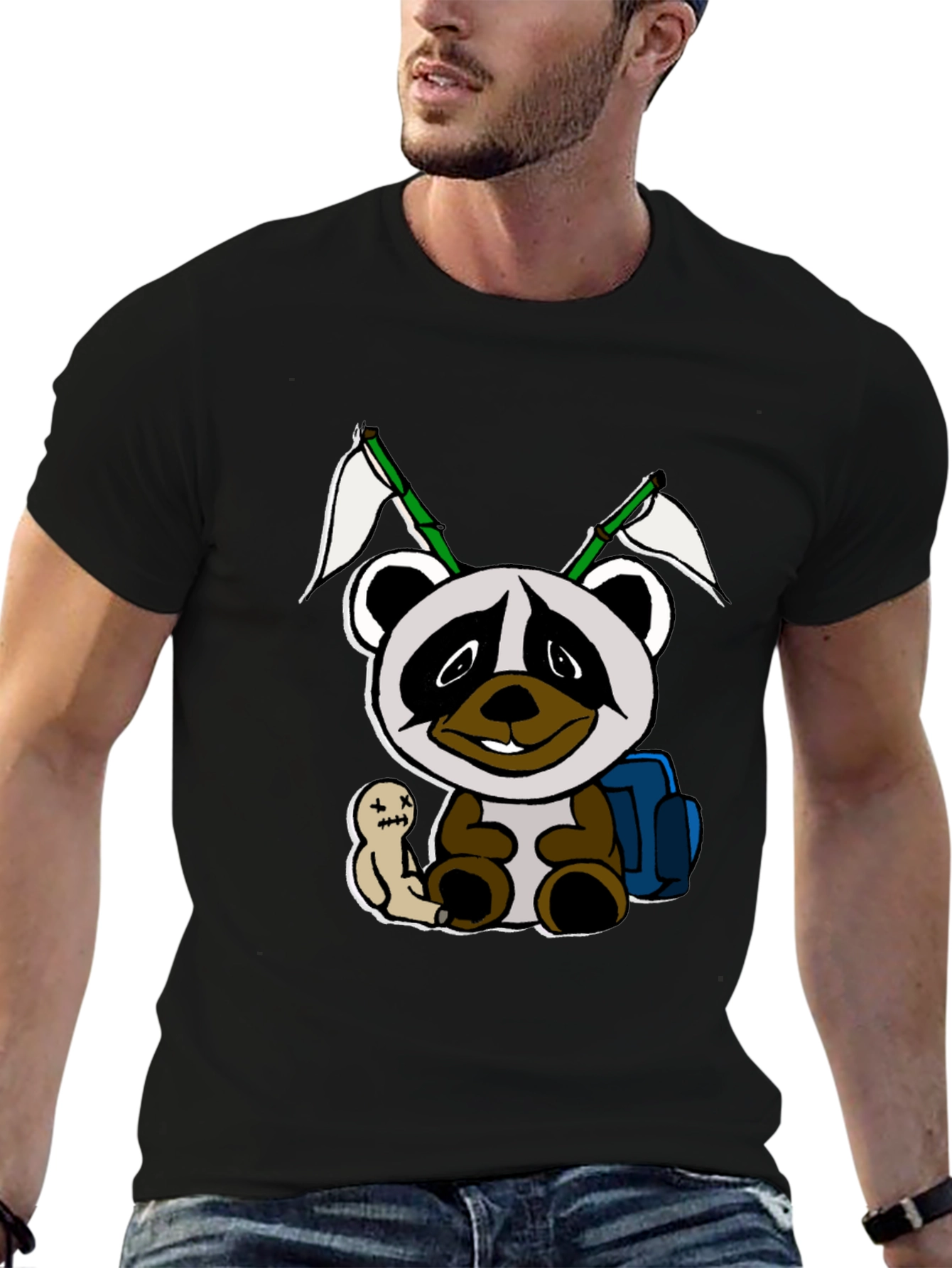 Cartoon Panda Graphic Black Tee - 6