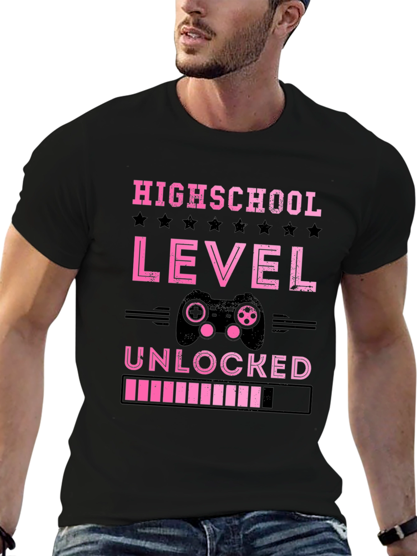 Black Highschool Level Unlocked Gamer T-Shirt view 6