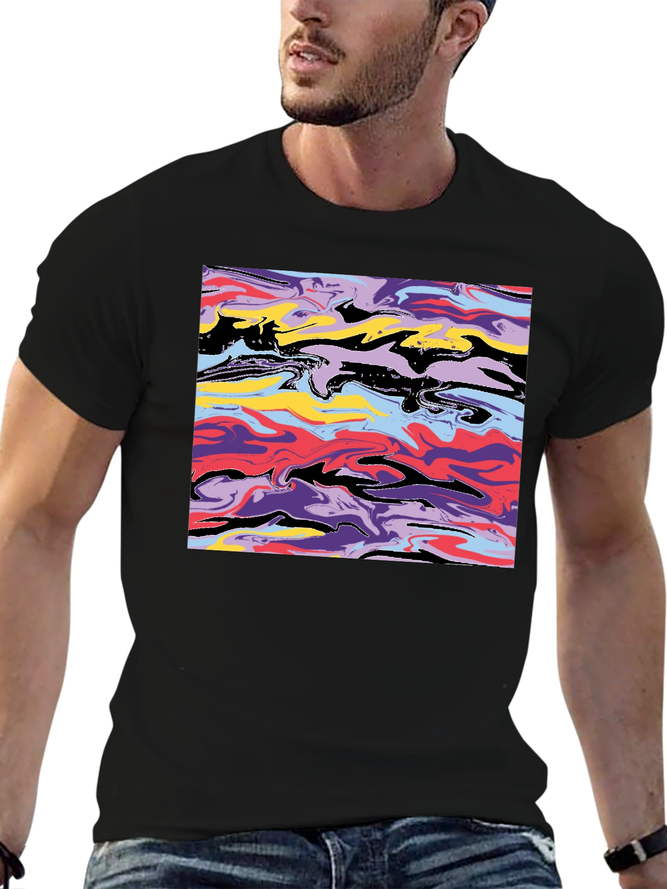 Black Abstract Swirl Graphic Black T-Shirt view 6