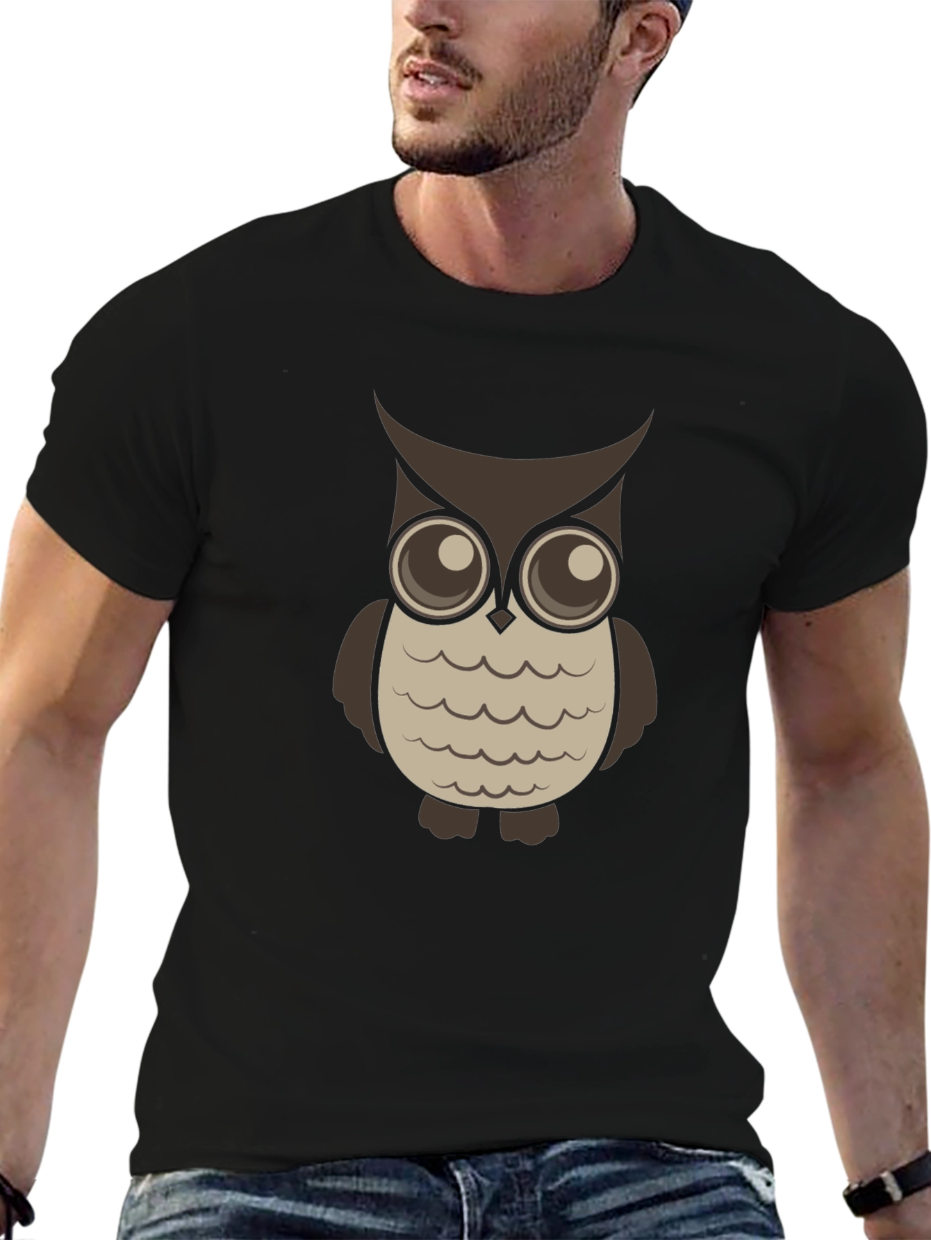 Black Owl Graphic Tee - Black Cotton Blend T-Shirt view 6