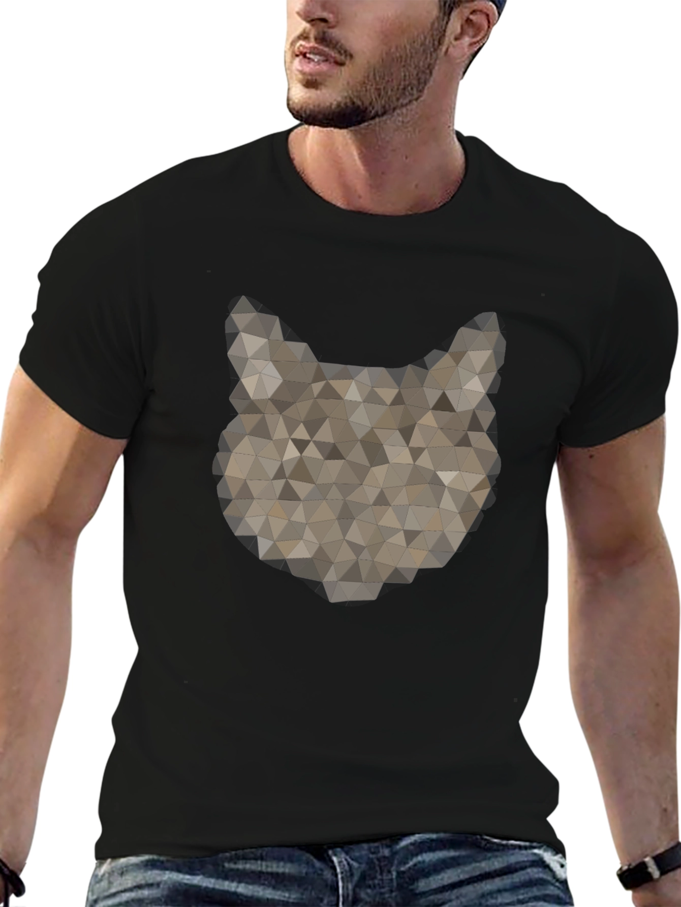 Black Geometric Wolf Graphic Tee - Stylish Men's Black T-Shirt view 6