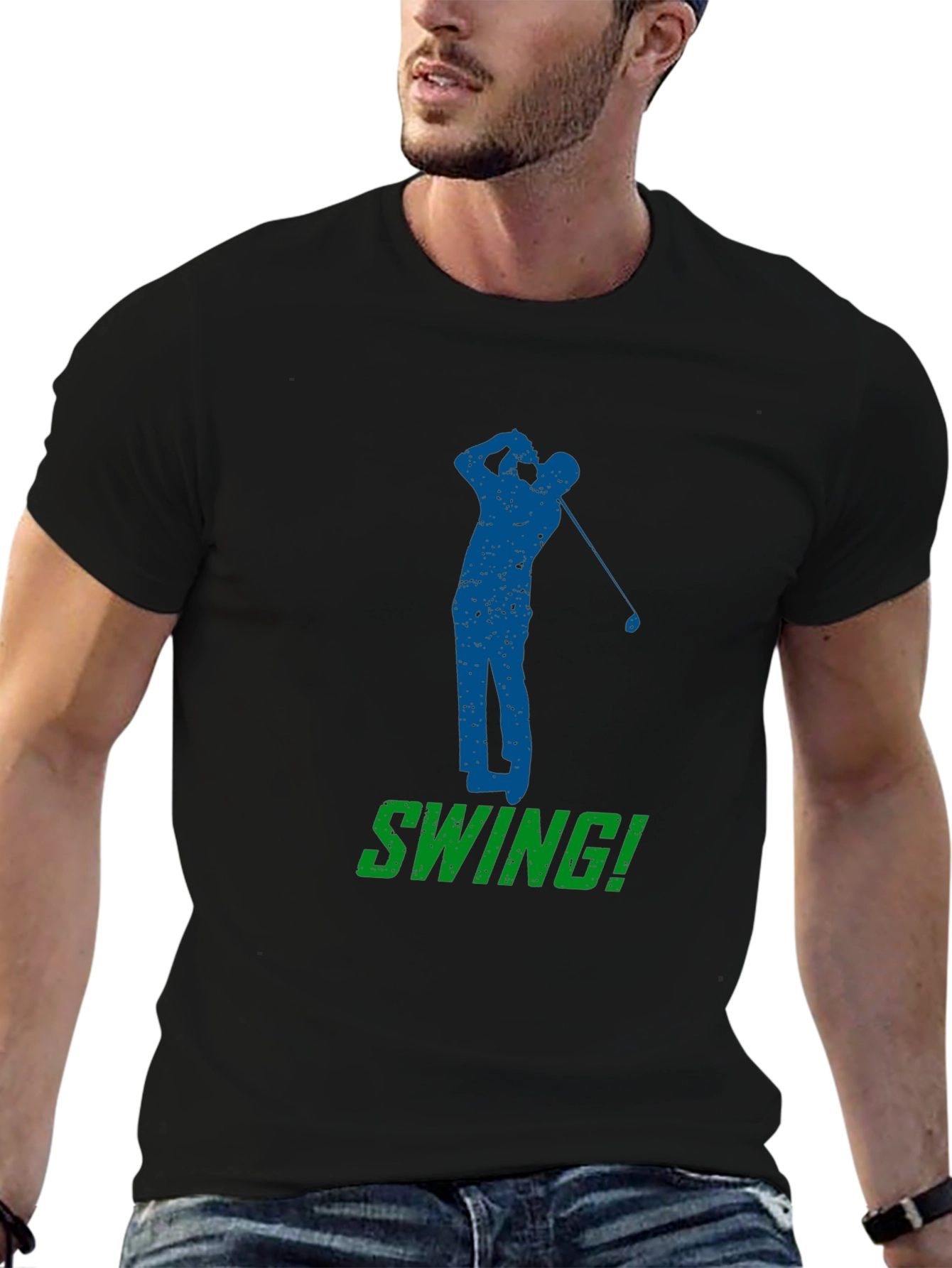 Black Golf Swing T-Shirt - Black Golfer Tee view 6