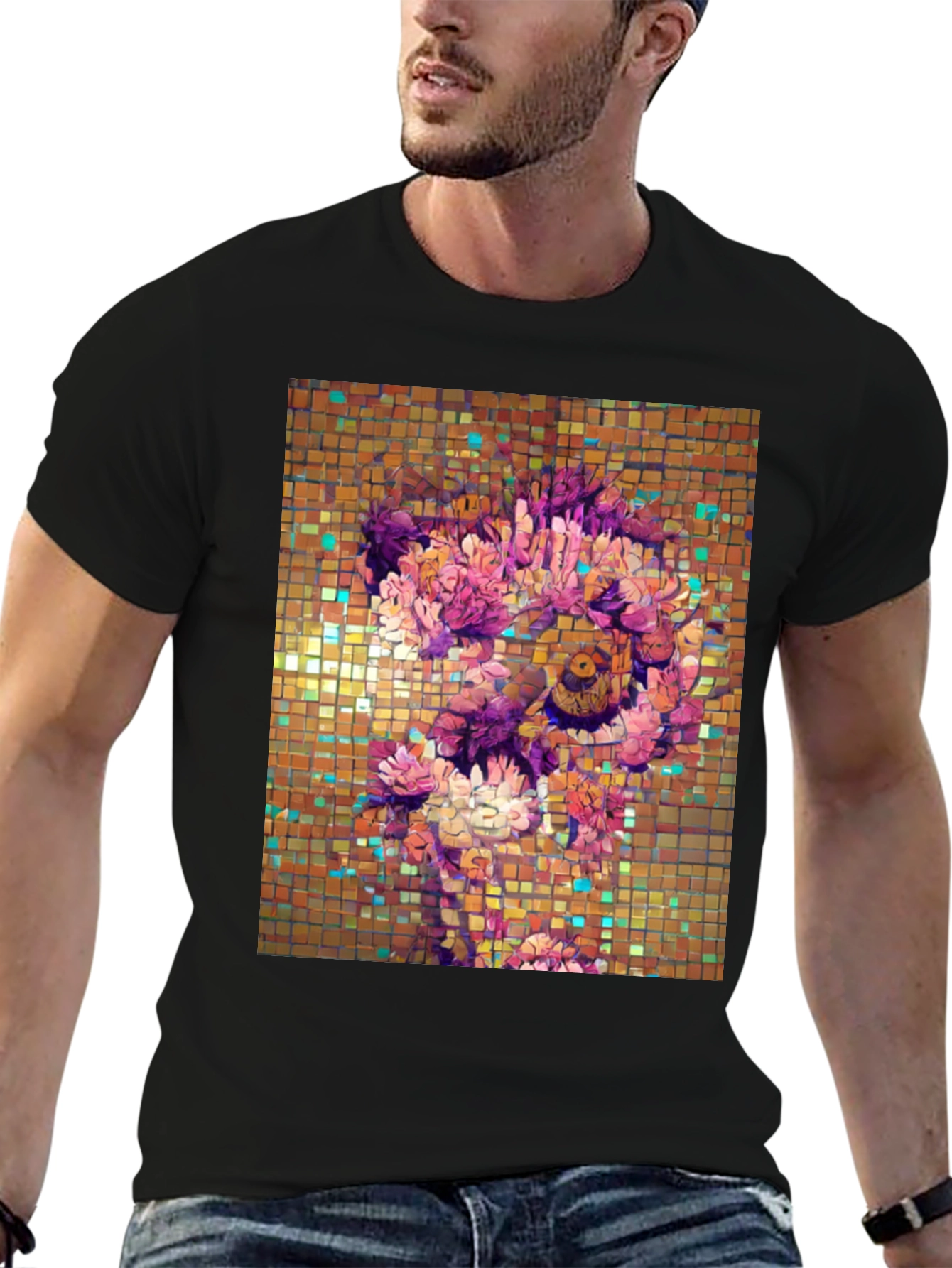 Black Floral Mosaic Graphic T-Shirt view 6