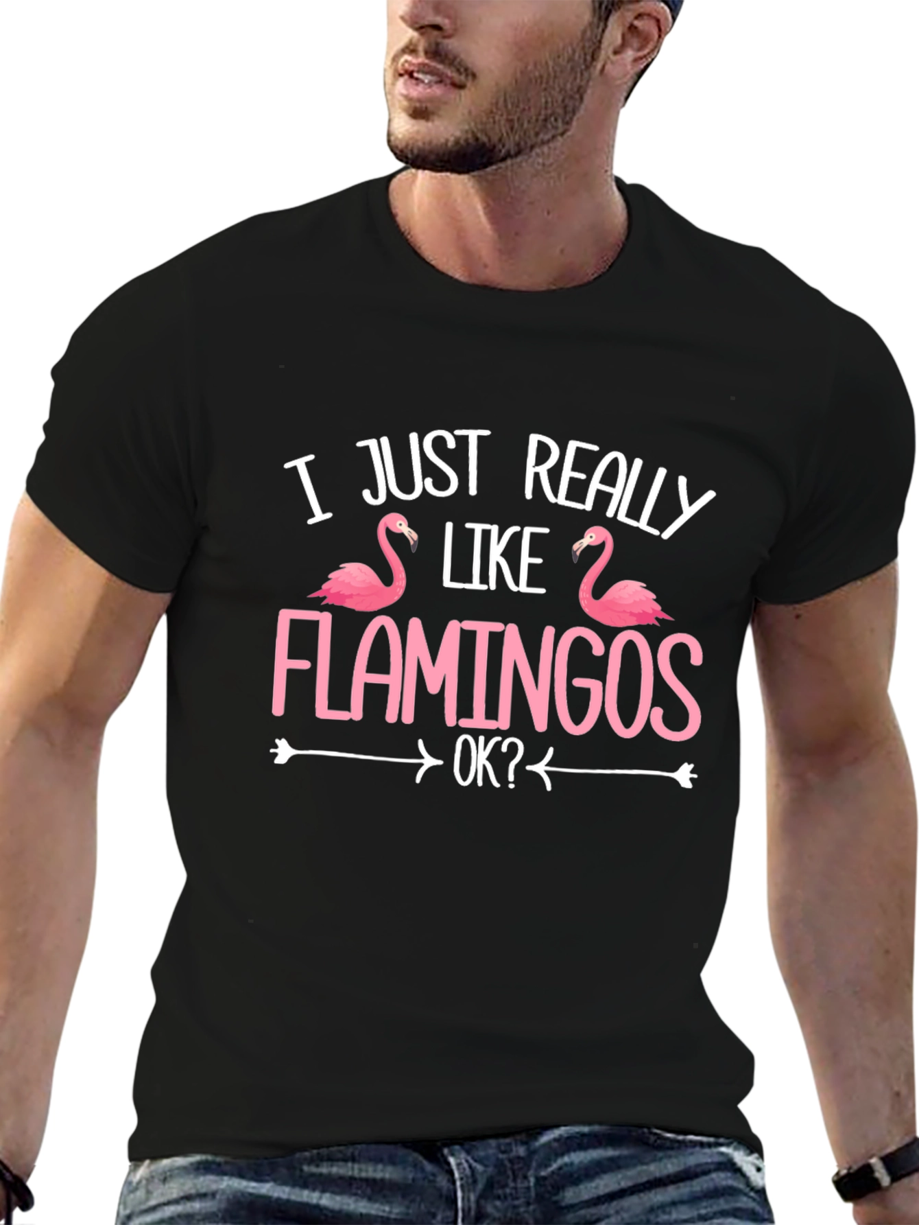Black Funny Flamingo T-Shirt - I Just Really Like Flamingos view 6