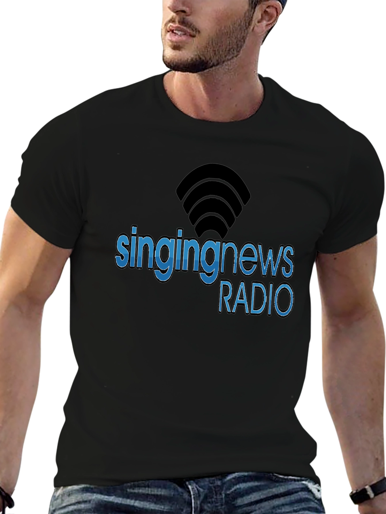 Black Singing News Radio Black T-Shirt view 6