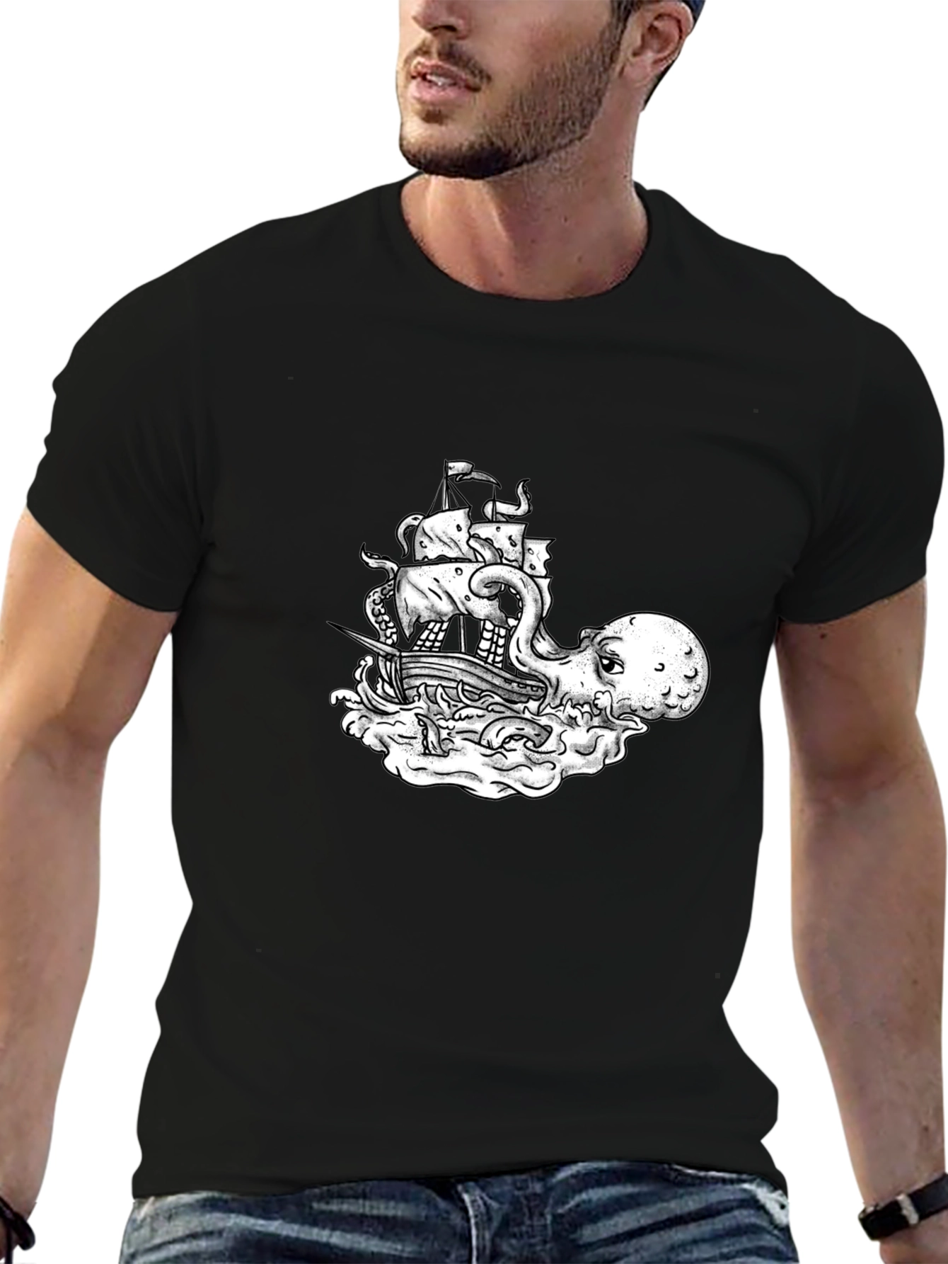 Black Kraken Ship T-Shirt - Sea Monster Tee view 6