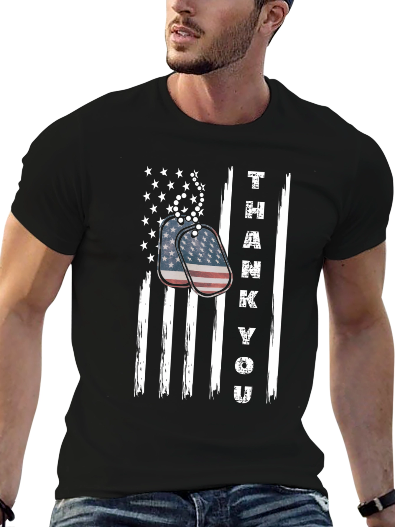 Black Thank You Patriotic T-Shirt view 6