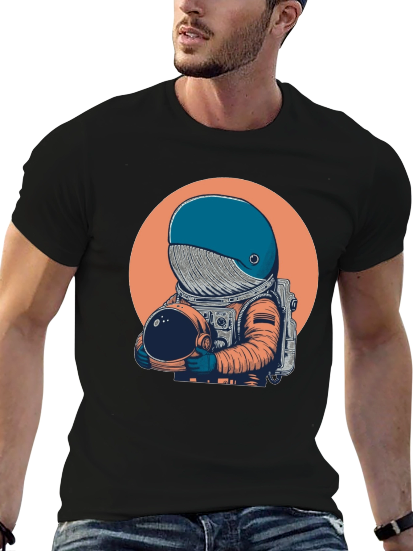 Black Astronaut Whale Graphic Tee - Unique Space Design T-Shirt view 6
