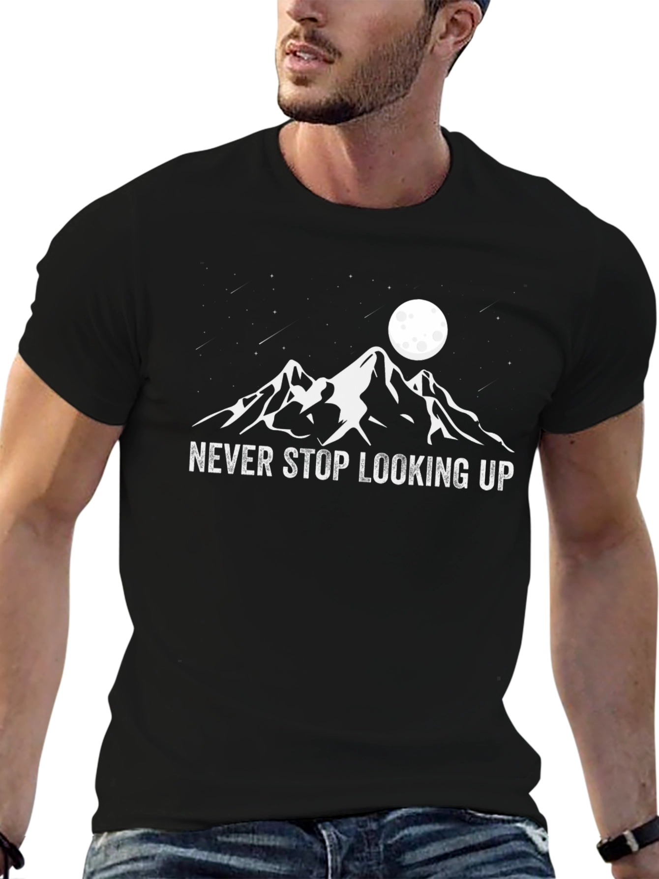 Black Never Stop Looking Up Black T-Shirt view 6
