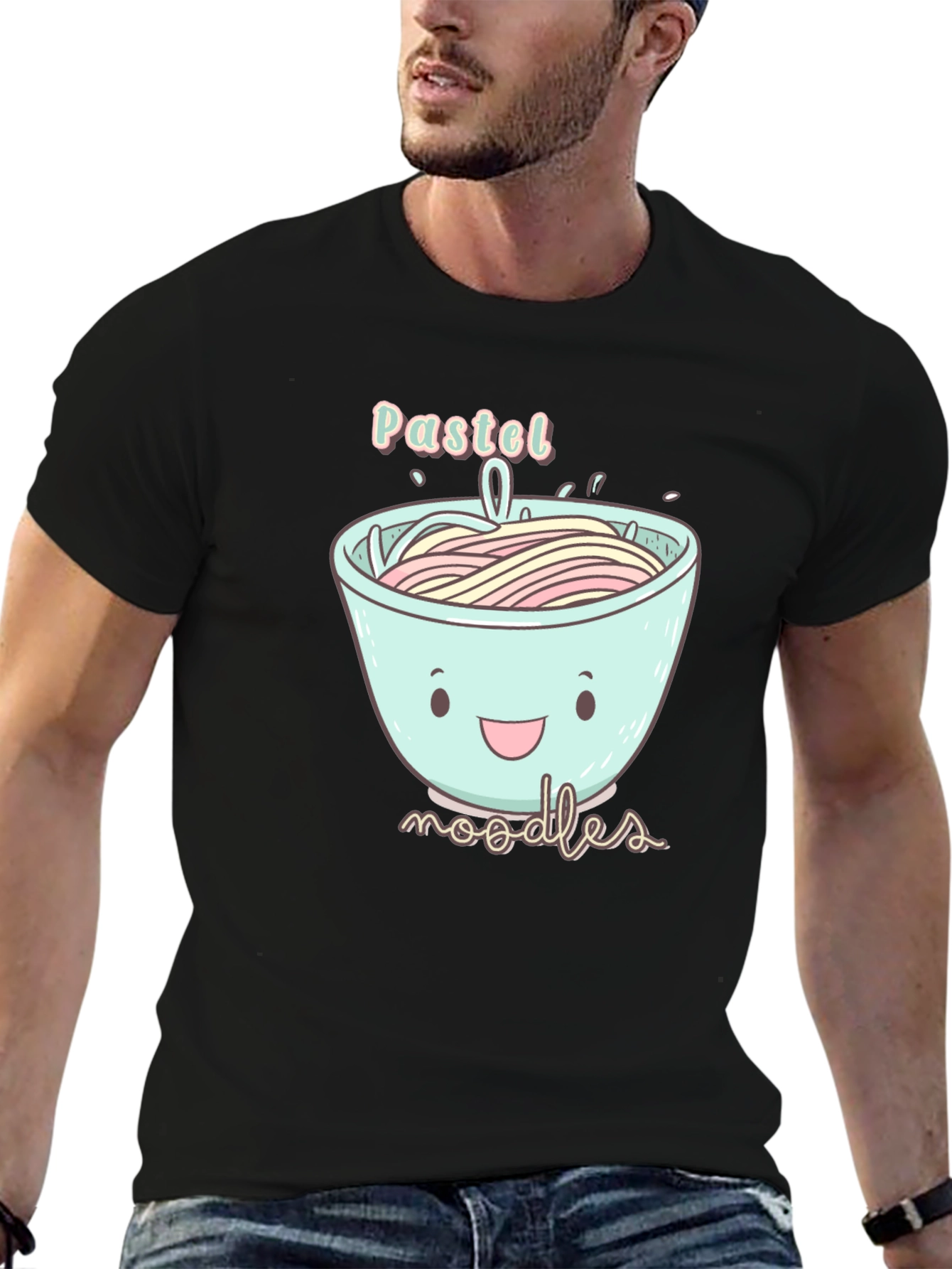 Black Pastel Noodles Graphic T-Shirt - Cute Kawaii Design view 6
