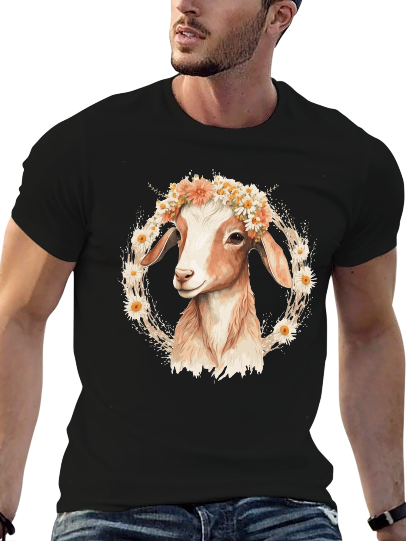 Black Goat with Flower Crown T-Shirt view 6