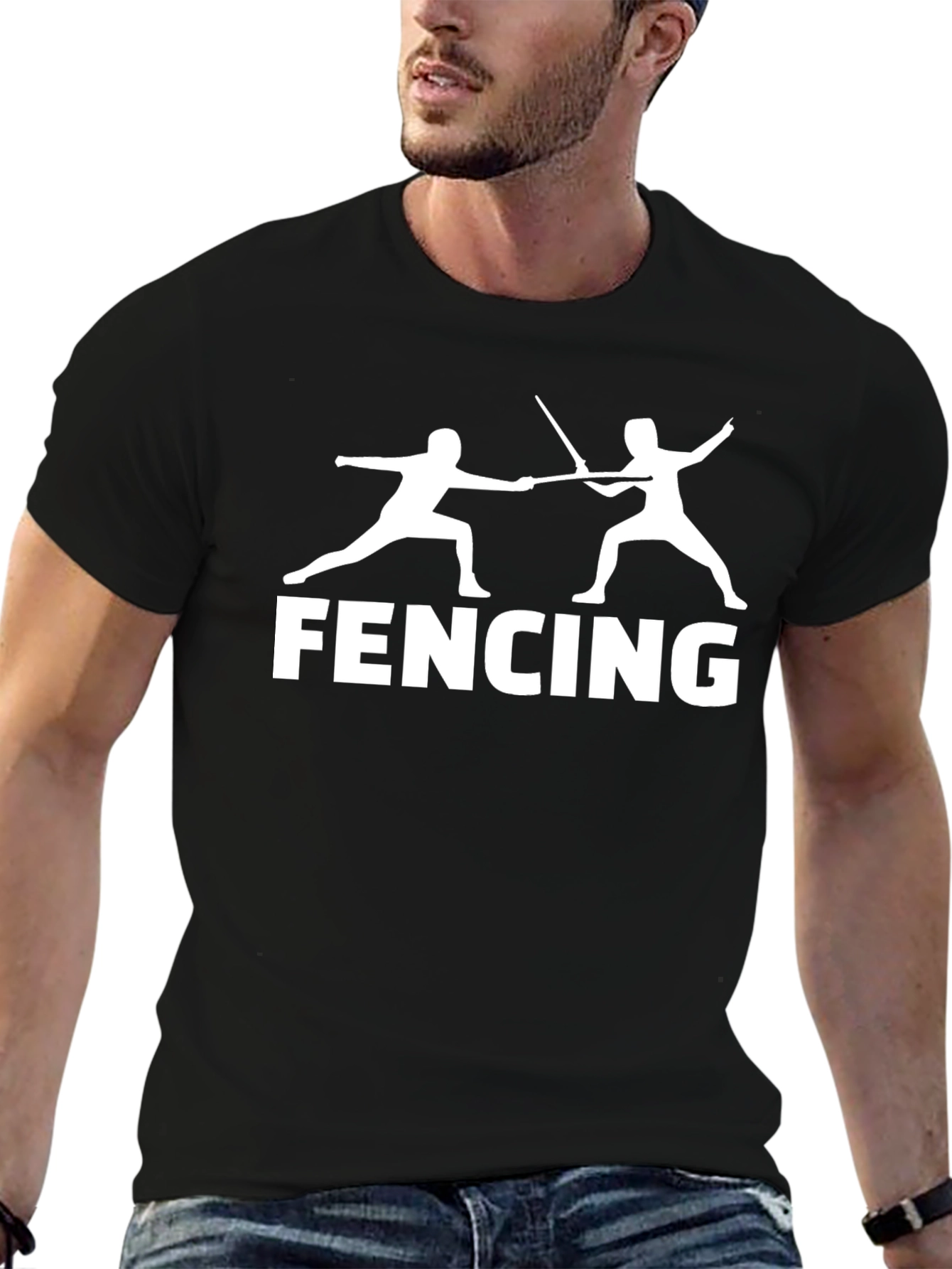 Black Fencing T-Shirt - Black Cotton Tee for Fencing Fans view 6