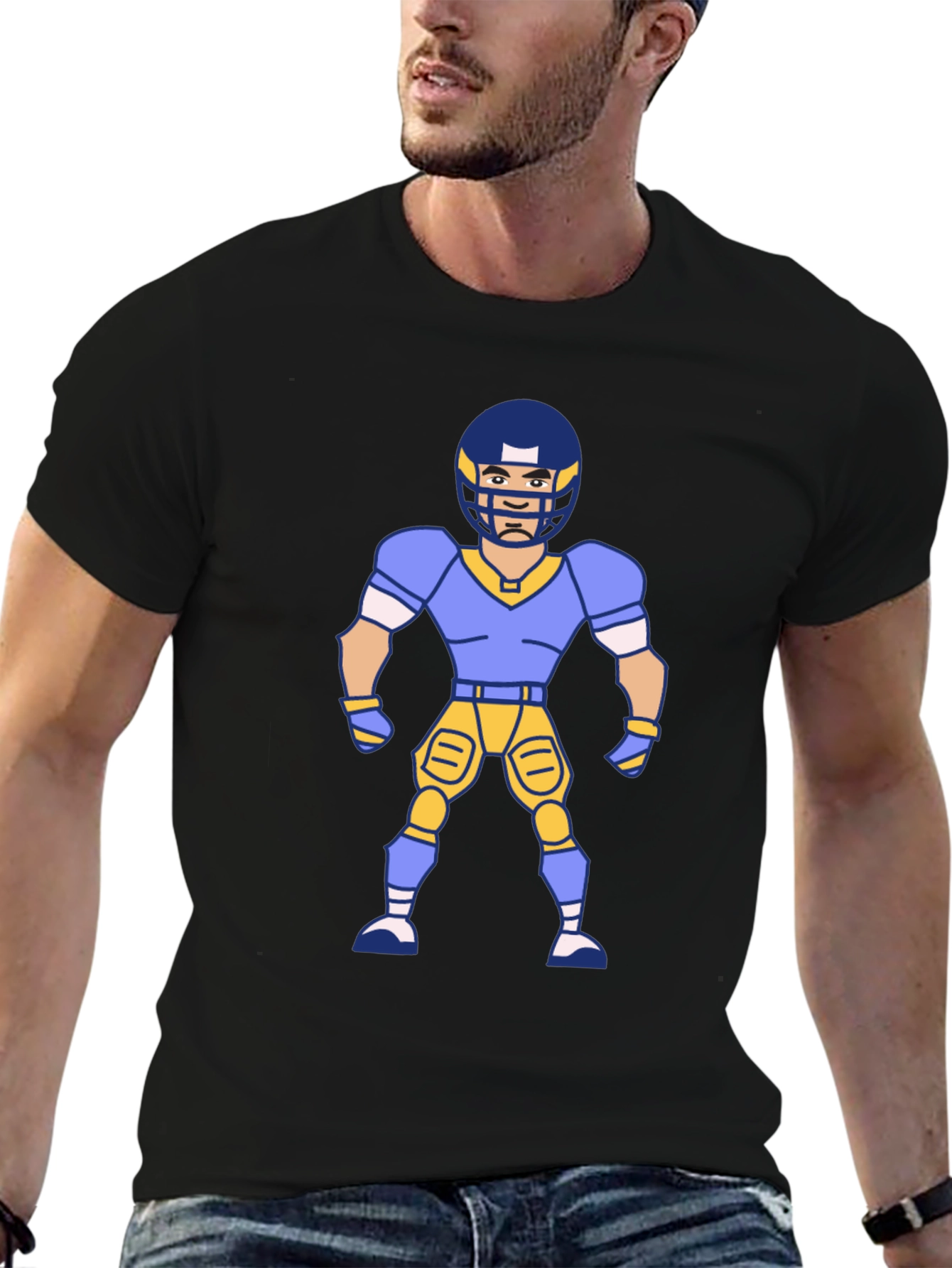 Black Cartoon Football Player Graphic T-Shirt view 6
