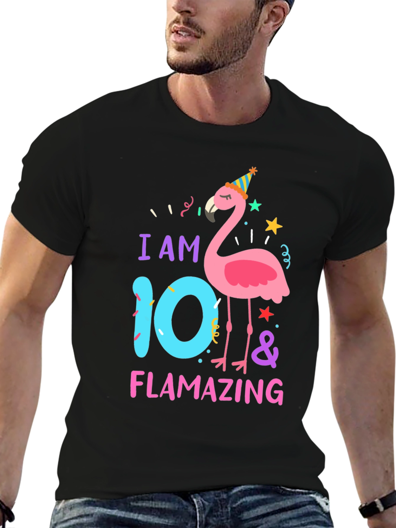 Black Flamazing 10th Birthday T-Shirt - Flamingo Party view 6