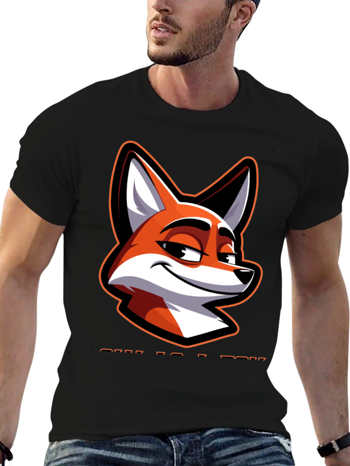 Black Cool Fox Graphic Tee - Black Cotton Blend view 6