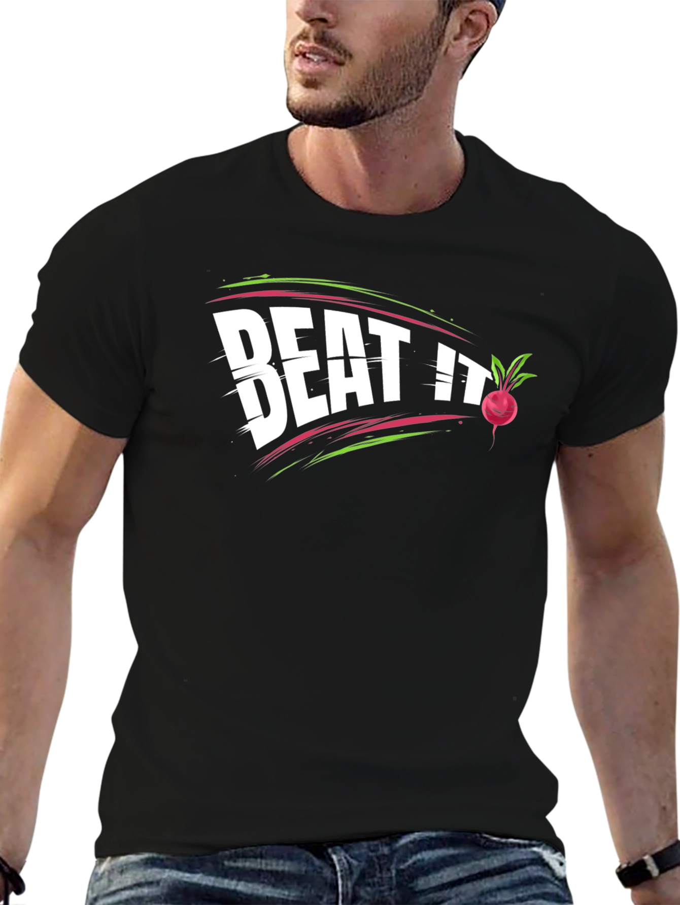 Black Beat It Beet Pun T-Shirt - Funny Vegetable Tee view 6
