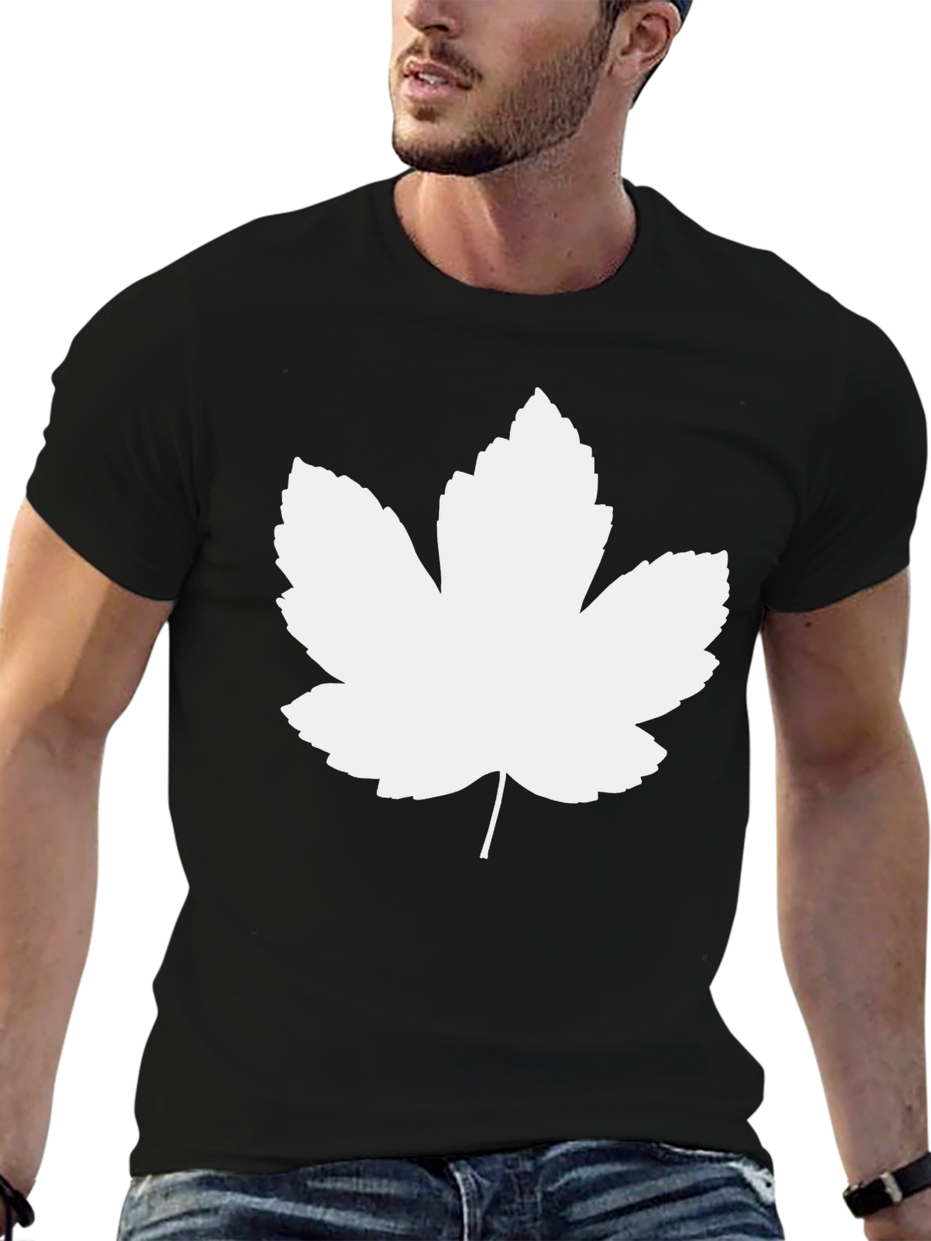 Black Leaf Graphic Tee - Black Casual T-Shirt view 6