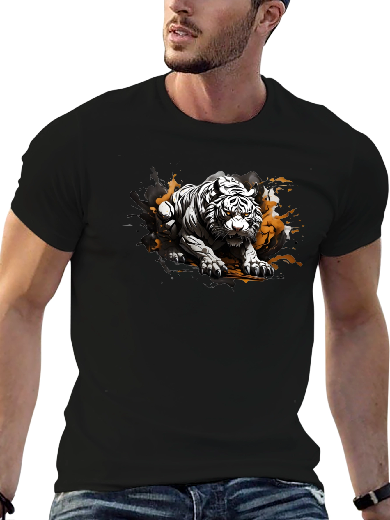 Black Tiger Graphic Black T-Shirt view 6