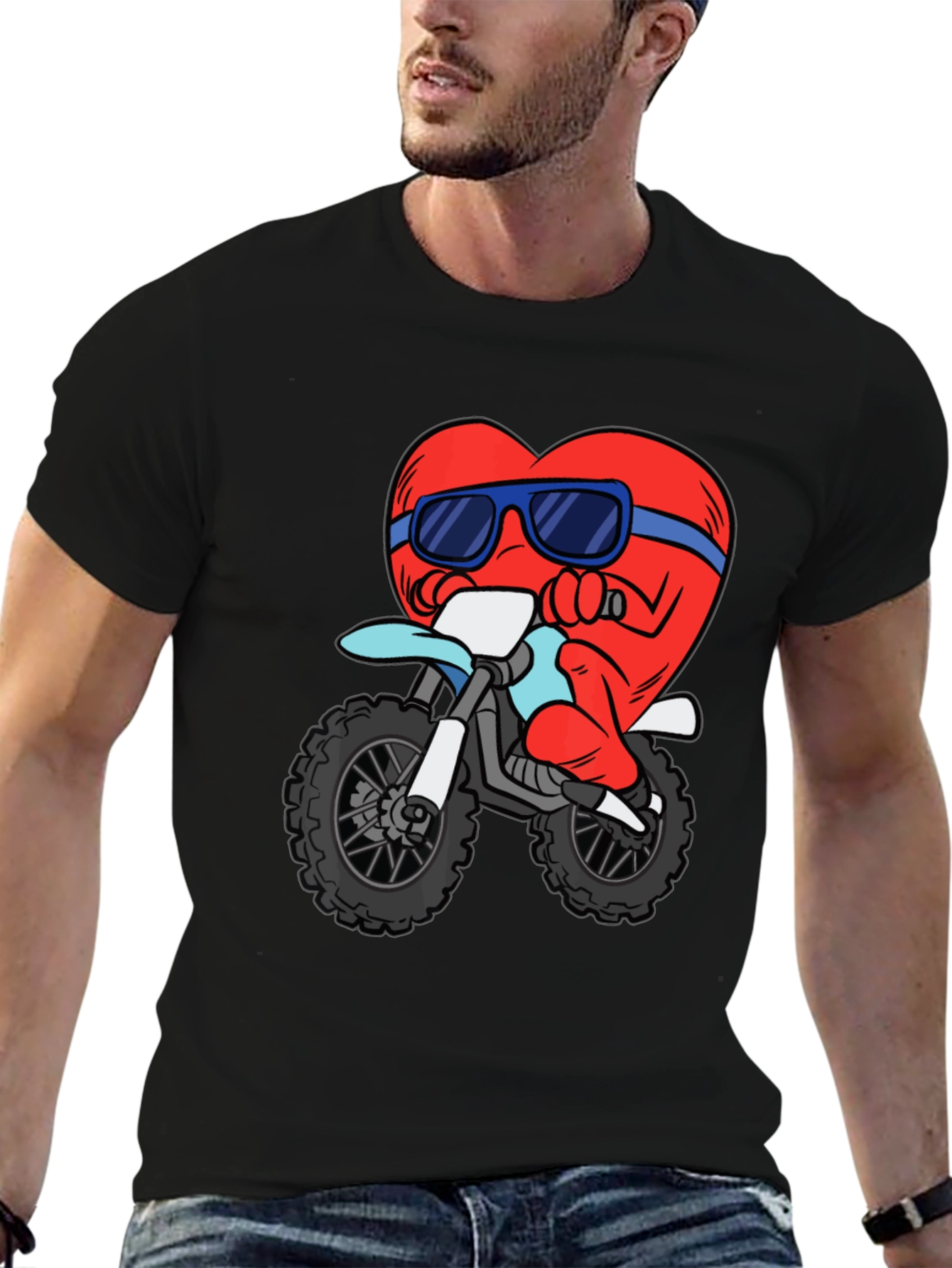 Black Heart Riding a Motorcycle Graphic T-Shirt view 6