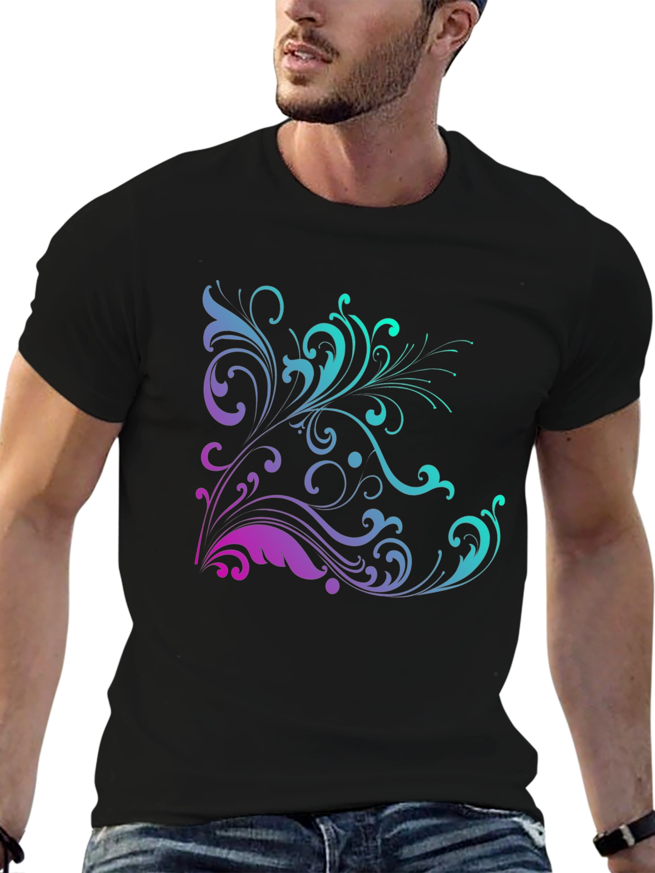 Black Floral Swirl Graphic Tee - Trendy Black T-Shirt view 6