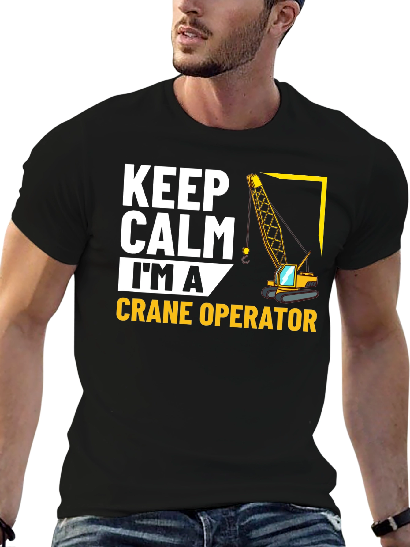 Black Keep Calm Crane Operator T-Shirt view 6