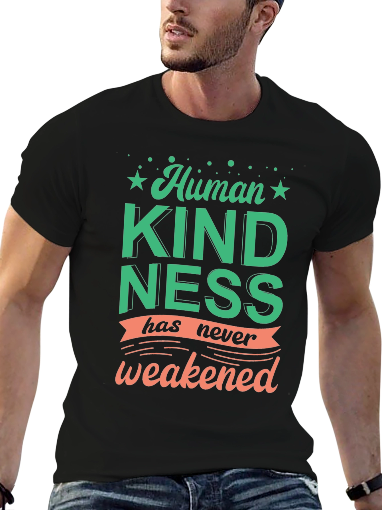 Black Human Kindness Graphic Tee - Positive Message Shirt view 6