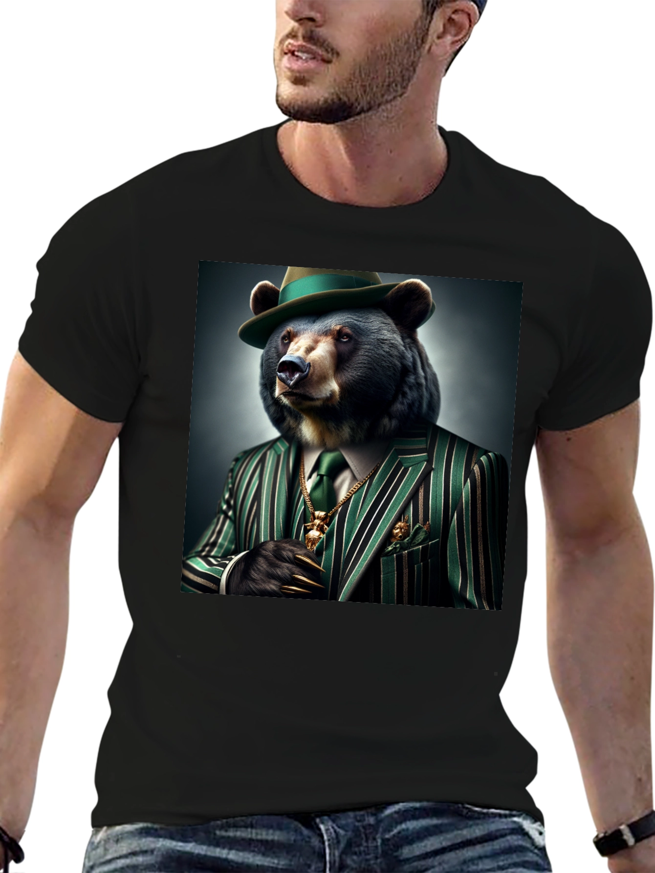 Black Gangster Bear T-Shirt: Sharp Dressed Animal Tee view 6