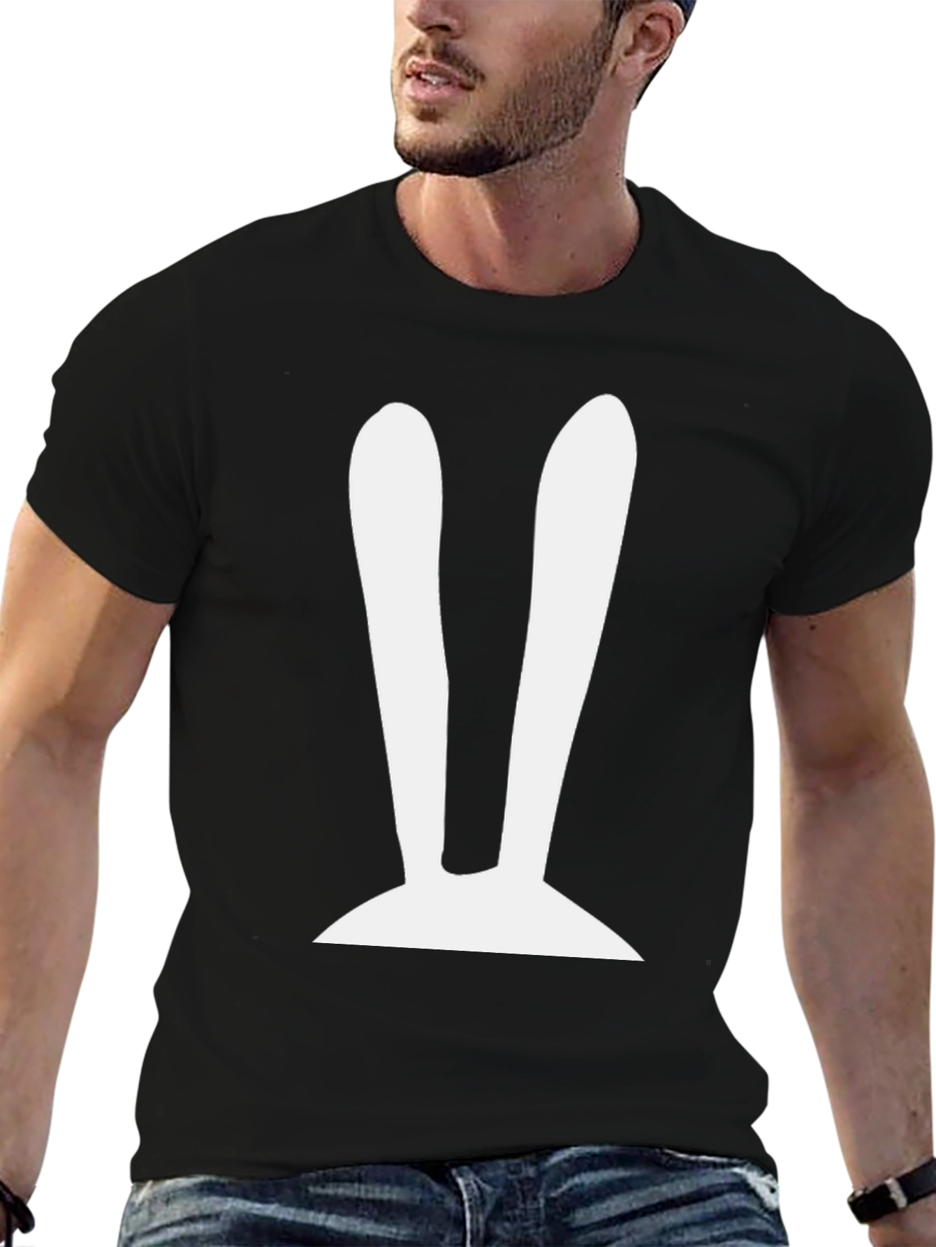 Black Bunny Ears Graphic T-Shirt - Black Cotton Tee view 6