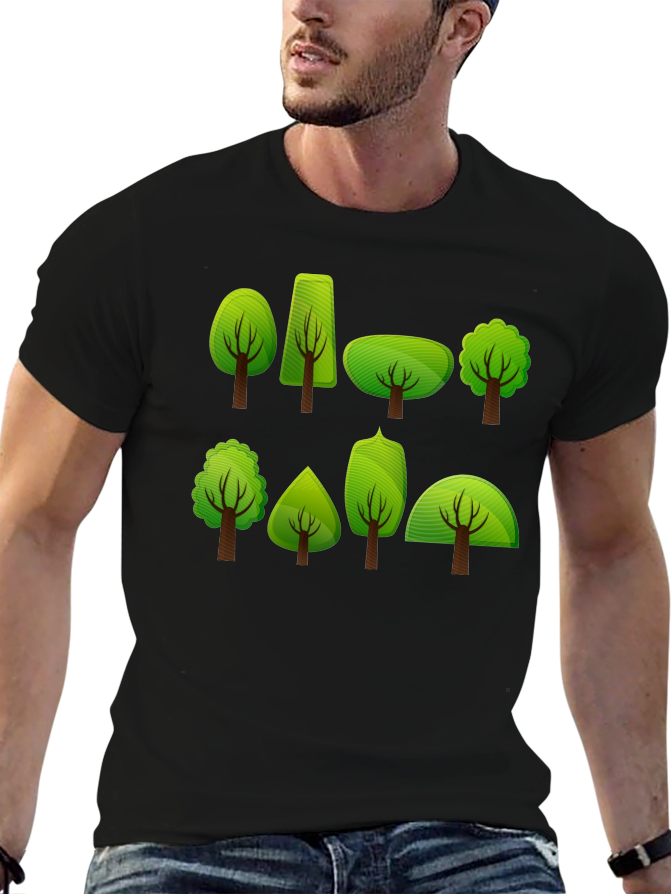 Black Nature Trees Graphic Tee - Black Cotton T-Shirt view 6