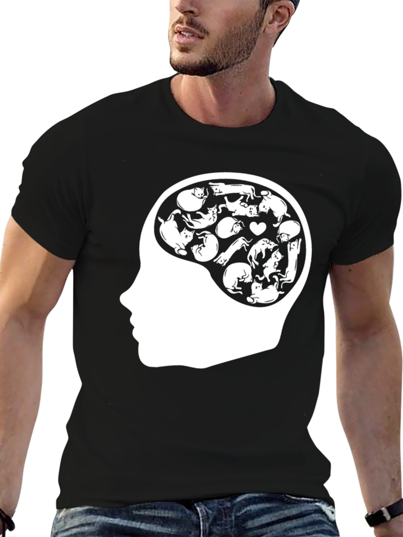 Black Cat Brain T-Shirt - Crazy Cat Lover Tee view 6