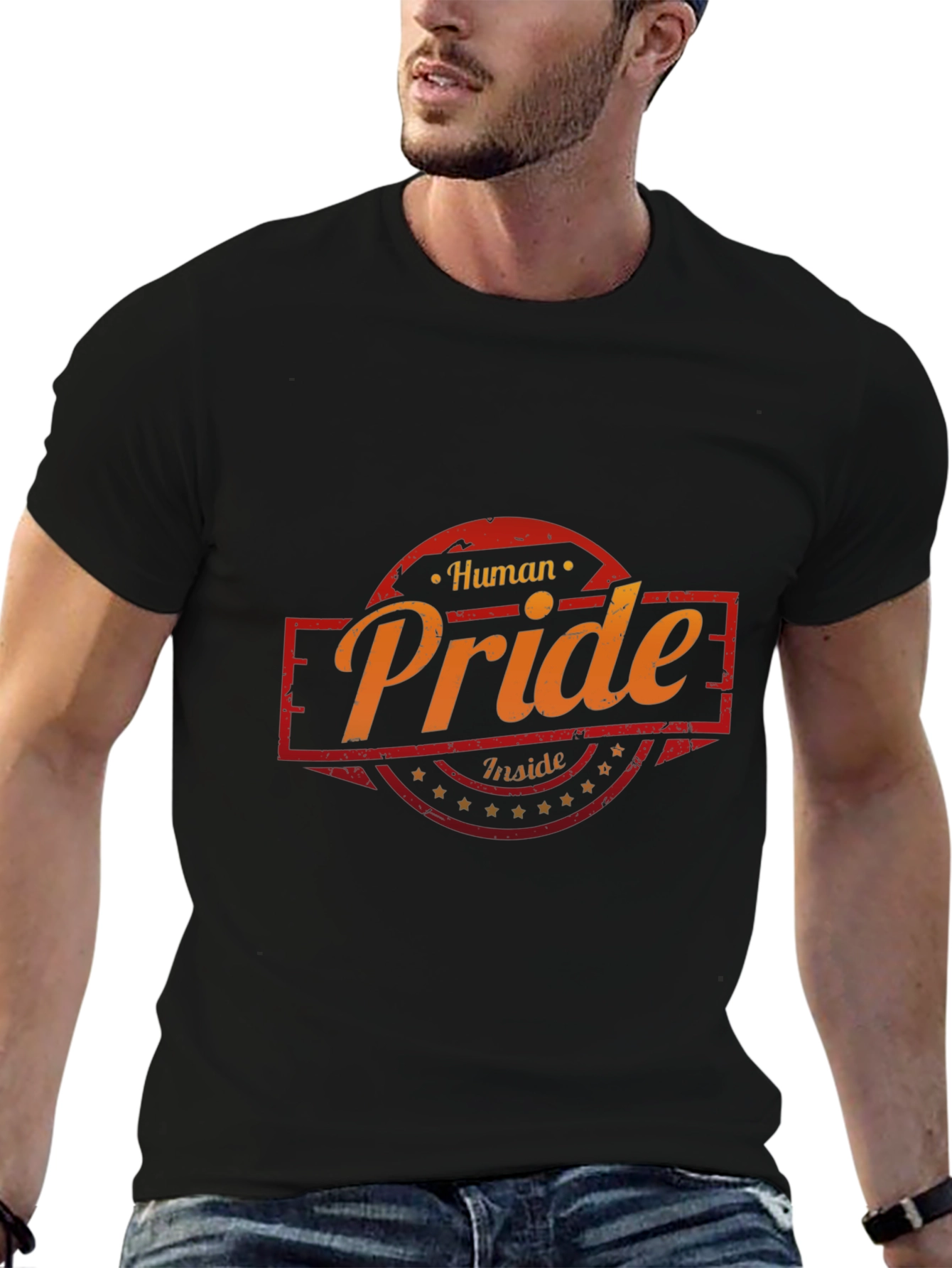Black Human Pride Inside Graphic Tee - Black Cotton T-Shirt view 6