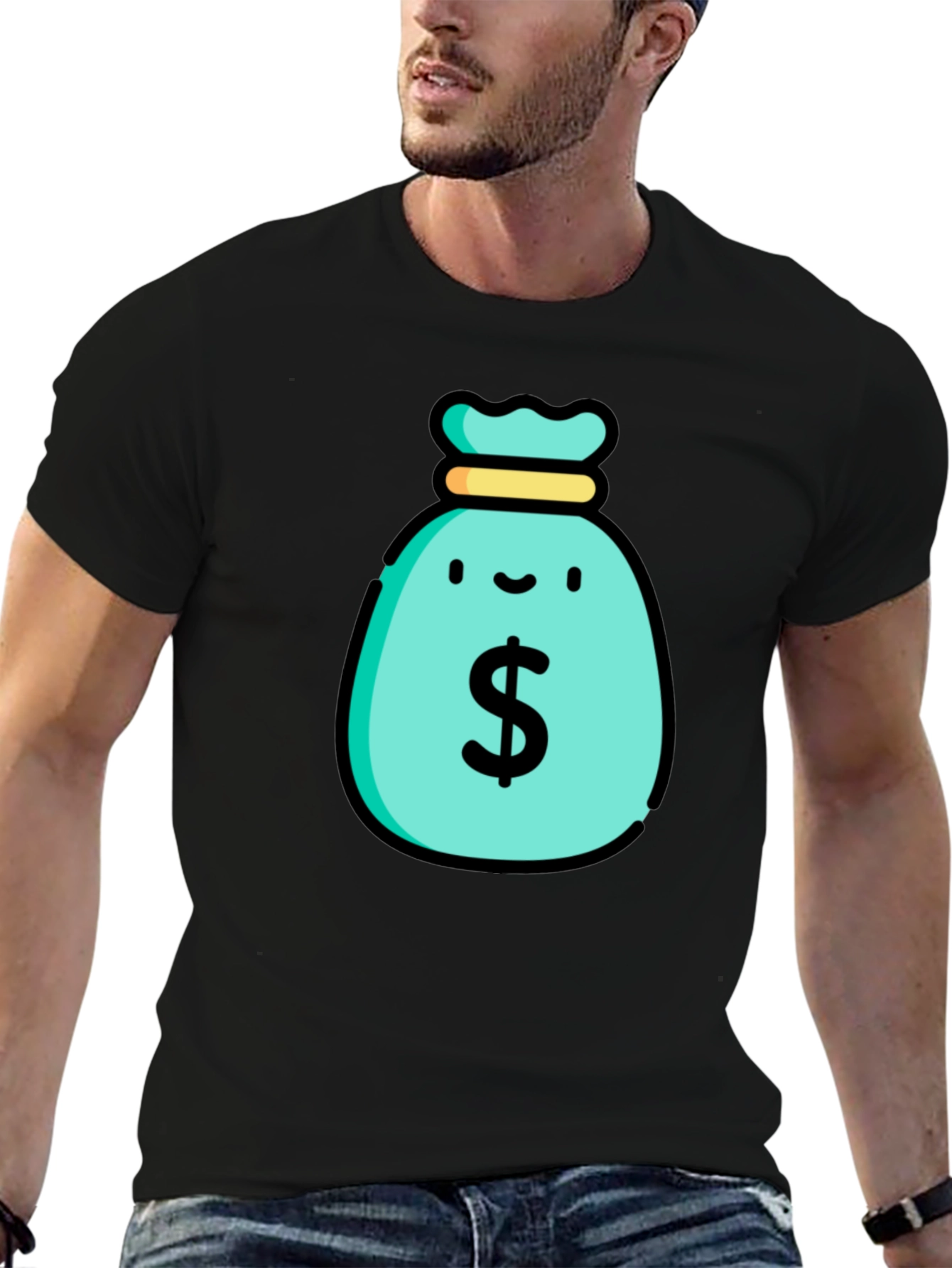 Black Money Bag Graphic T-Shirt - Black view 6