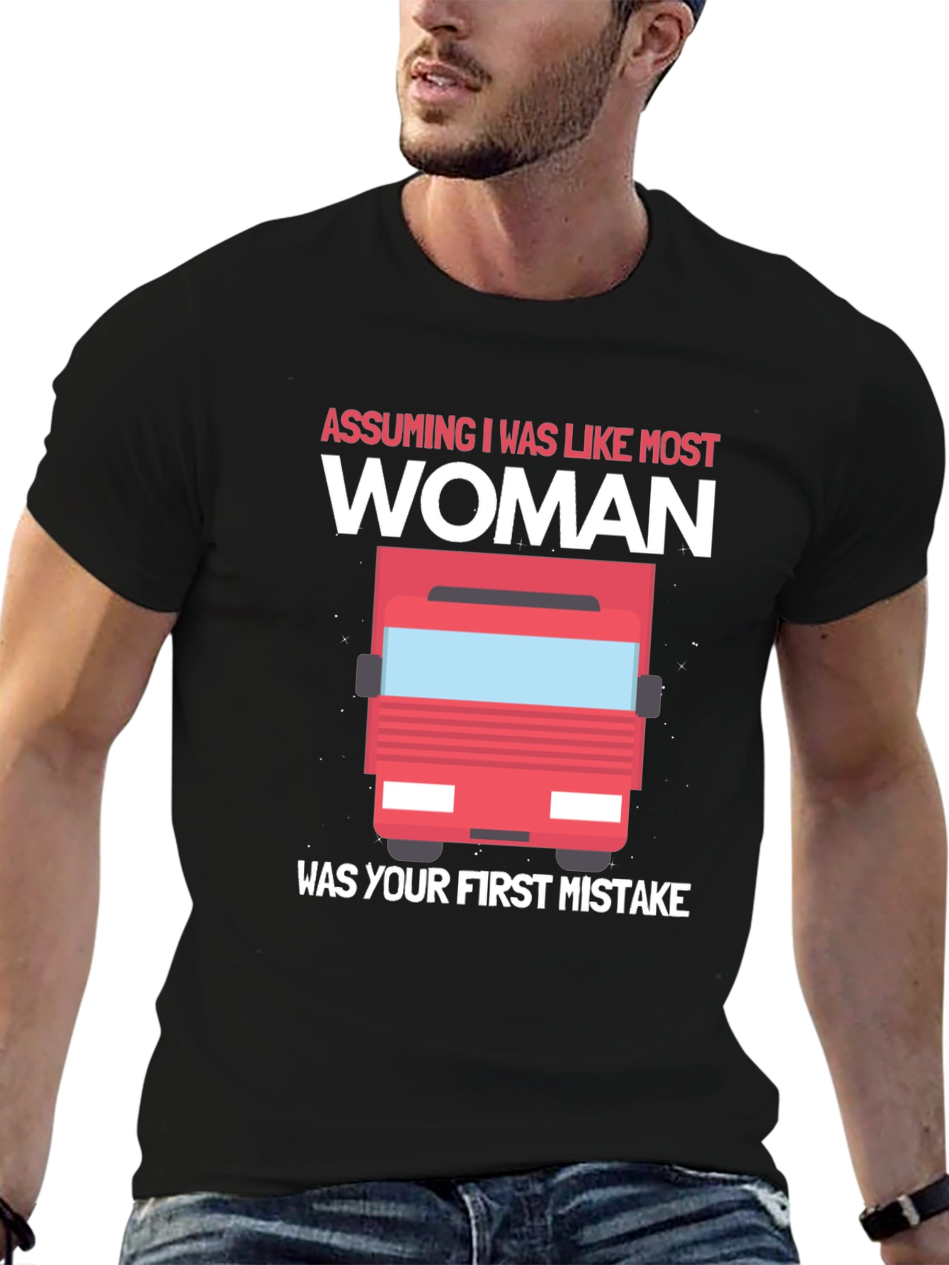 Black Trucker Woman T-Shirt - First Mistake Tee view 6