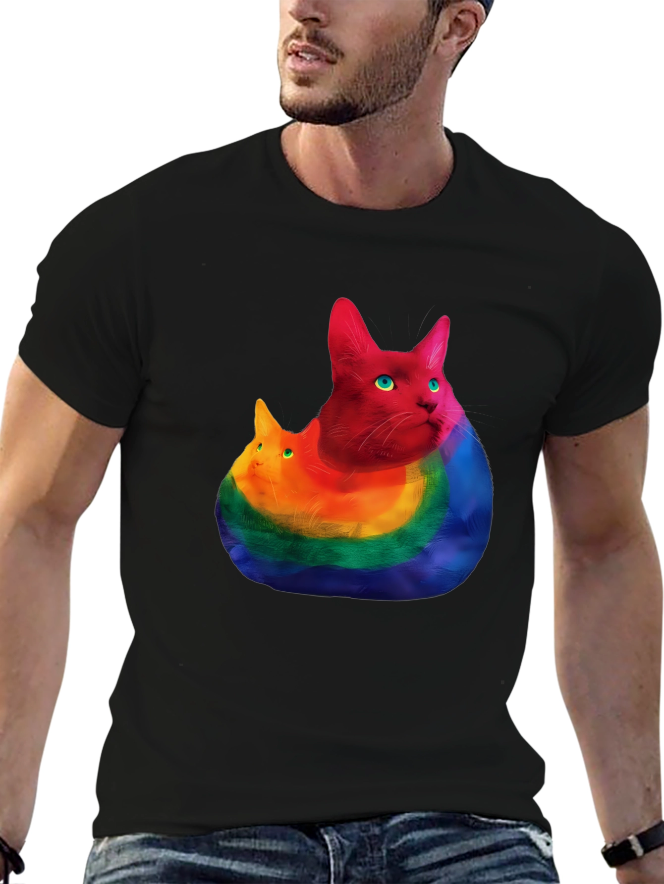 Black Rainbow Cat Graphic T-Shirt - Prideful Purrfection view 6