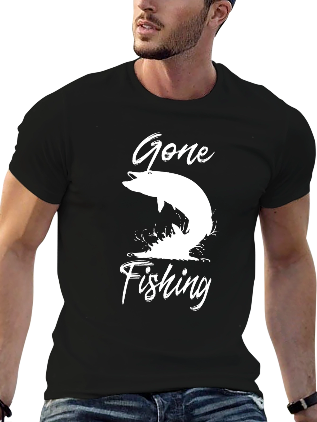 Black Gone Fishing Graphic Tee - Black Cotton T-Shirt view 6