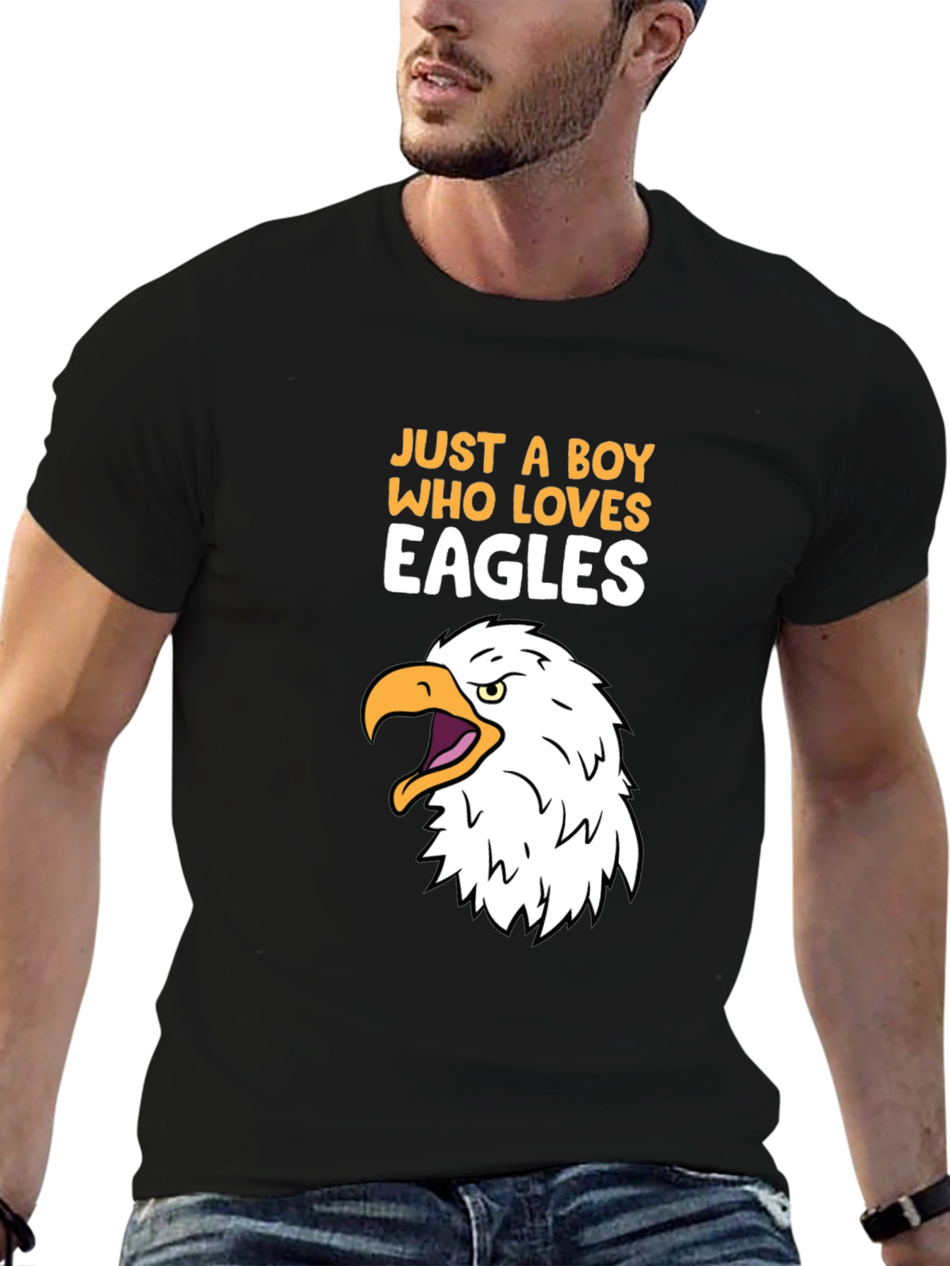 Black Just A Boy Who Loves Eagles Graphic Tee view 6