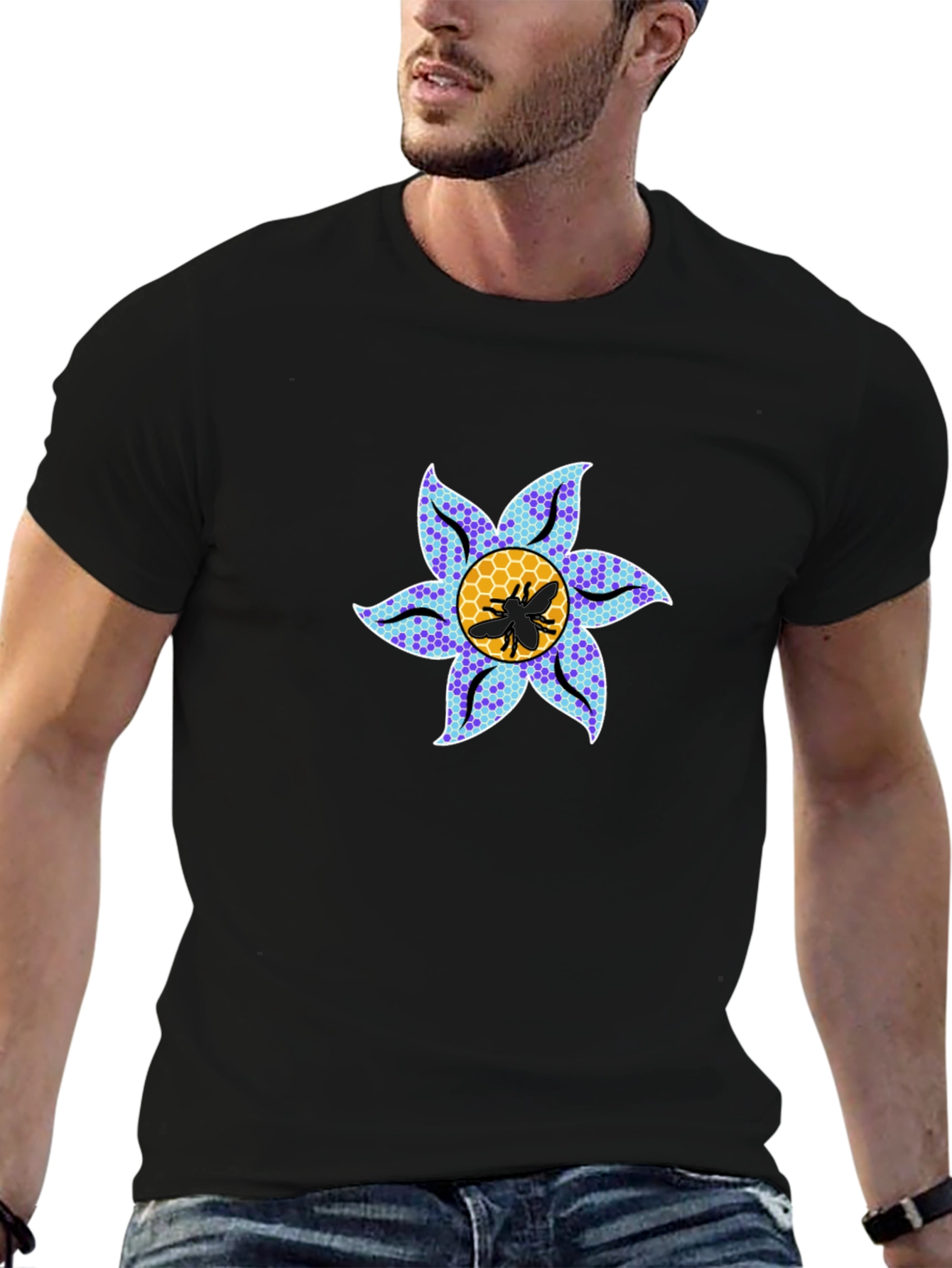 Black Floral Bee Graphic T-Shirt - Black view 6