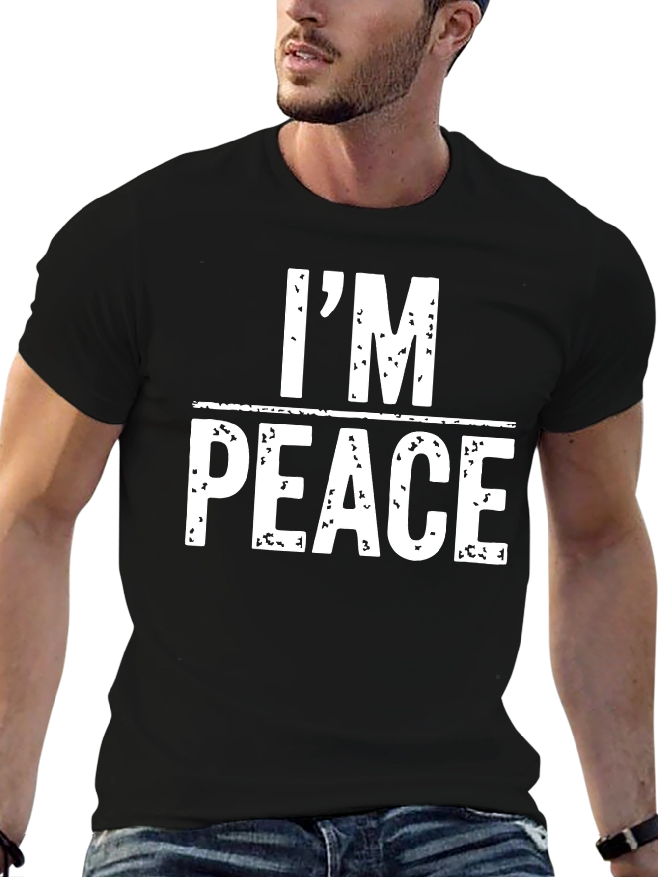 Black I'm Peace T-Shirt - Funny Distressed Graphic Tee view 6