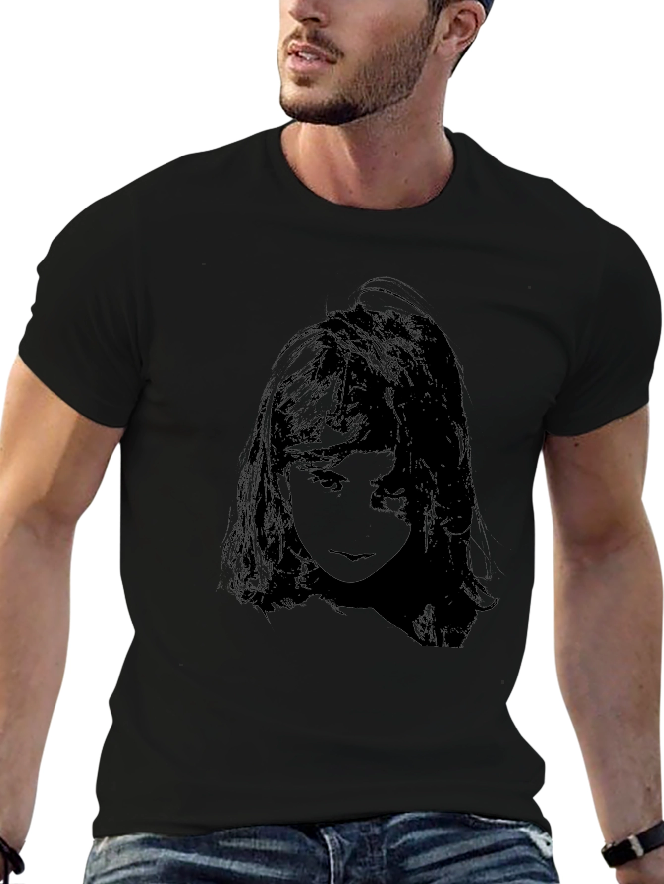 Black Dark Portrait T-Shirt - Unisex Black Tee view 6