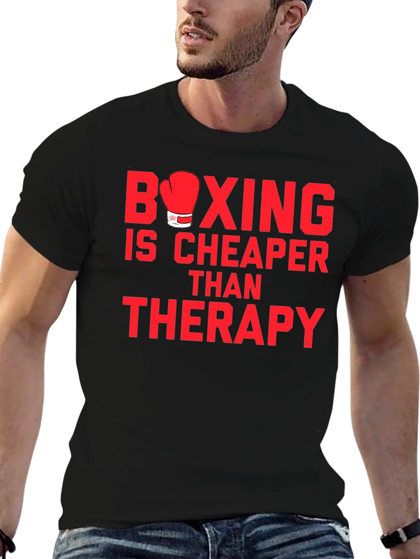 Black Boxing is Cheaper Than Therapy Graphic T-Shirt view 6