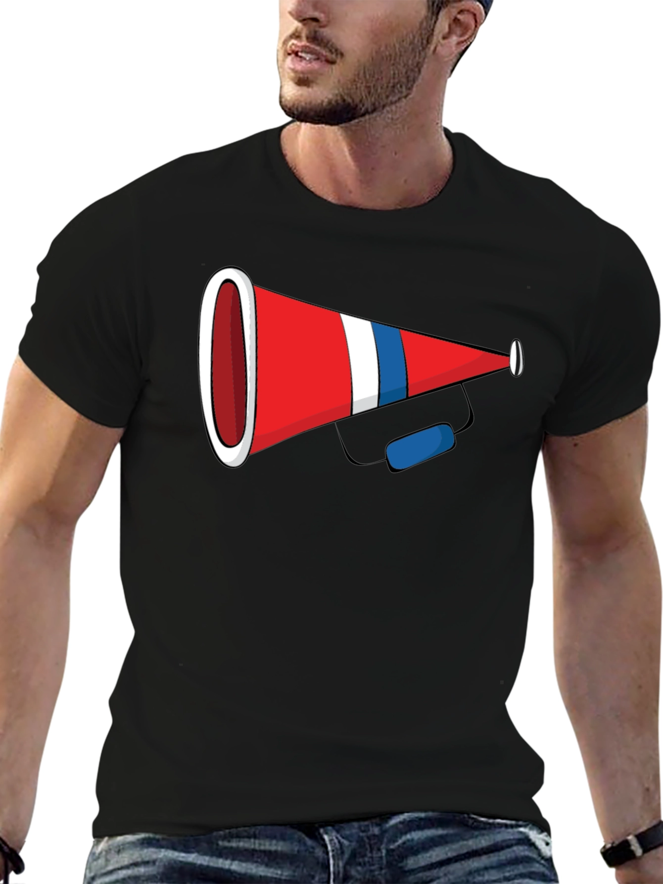 Black Novelty Cheerleader Megaphone Graphic Black T-Shirt view 6