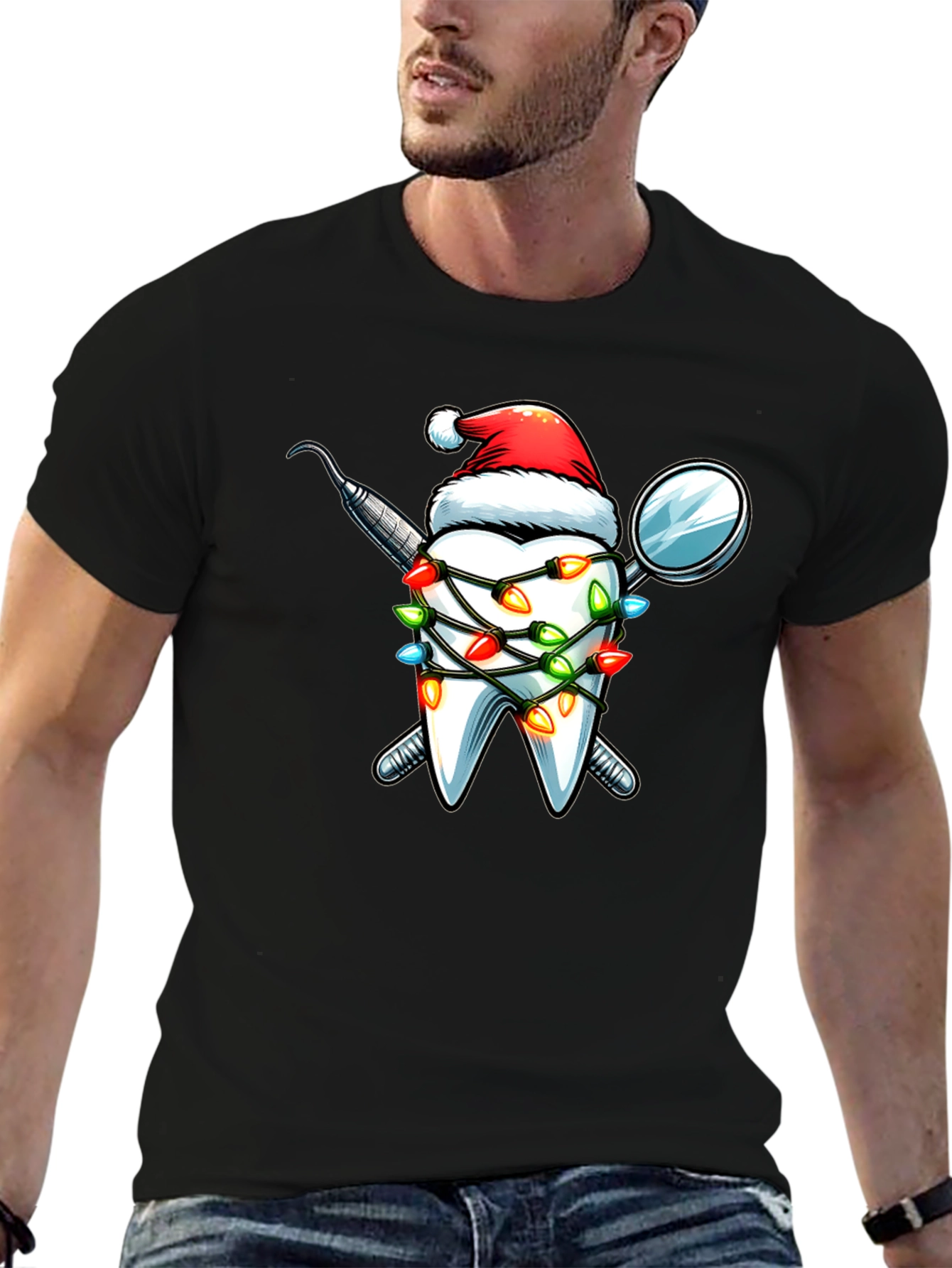 Black Festive Dental Christmas T-Shirt view 6