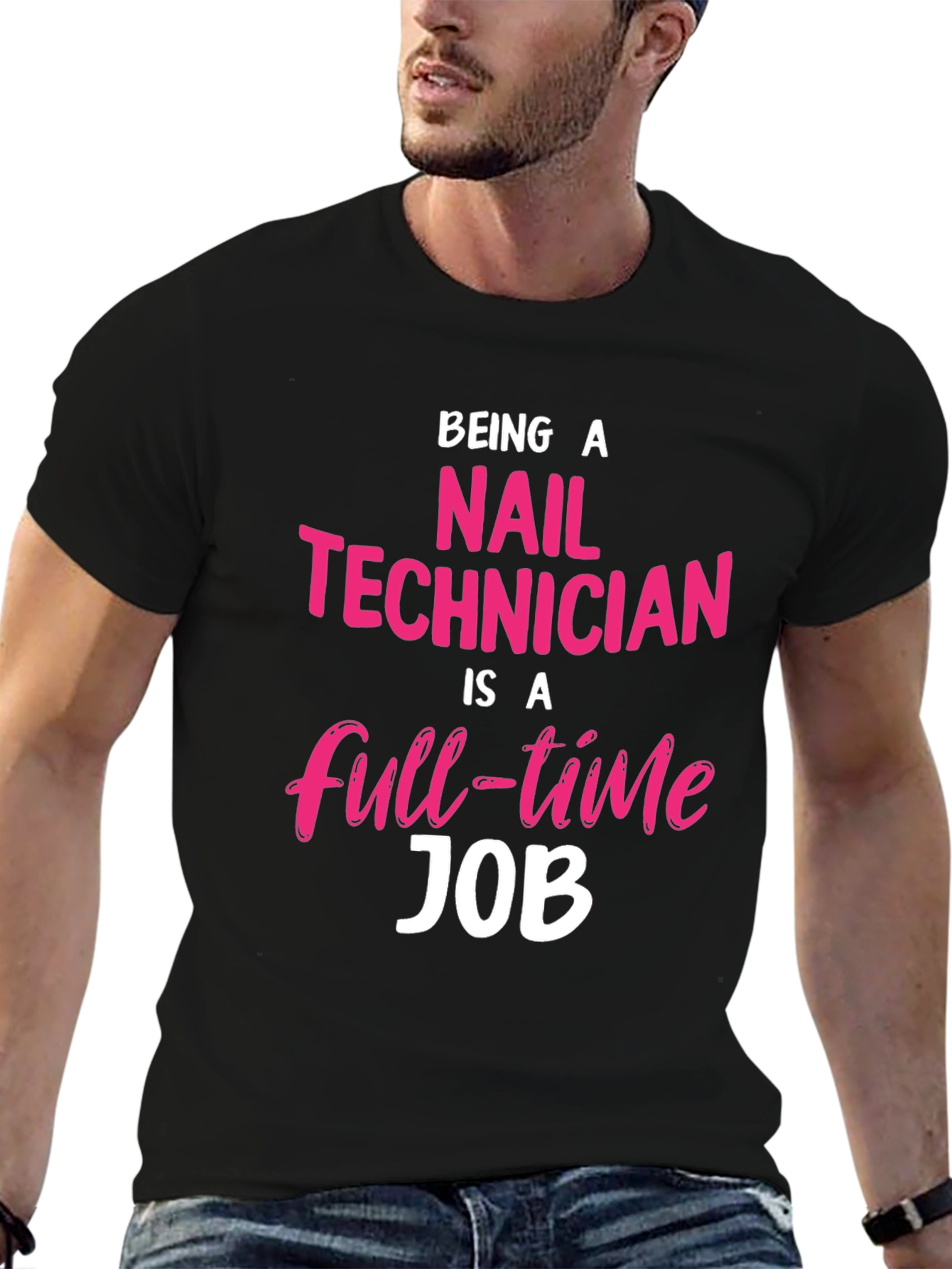 Black Nail Technician Full-Time Job Graphic Tee view 6