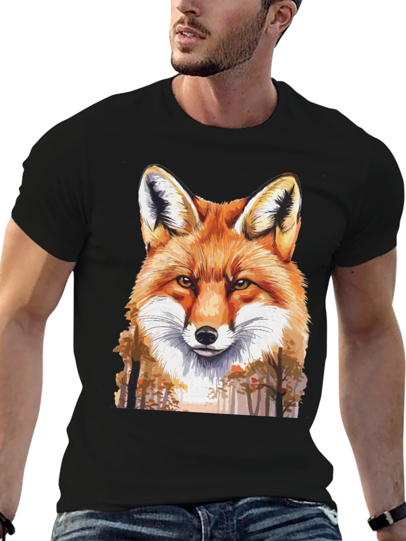 Black Fox Graphic Print Black T-Shirt view 6