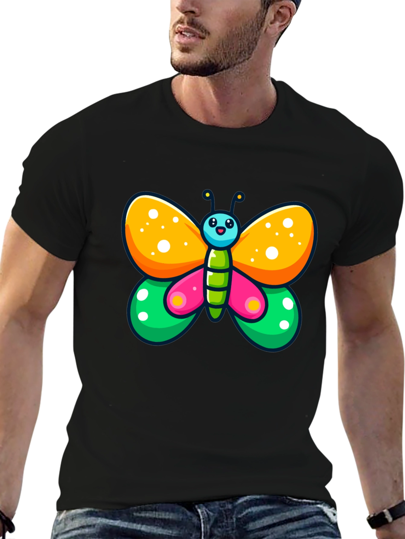 Black Cartoon Butterfly Graphic Black T-Shirt view 6