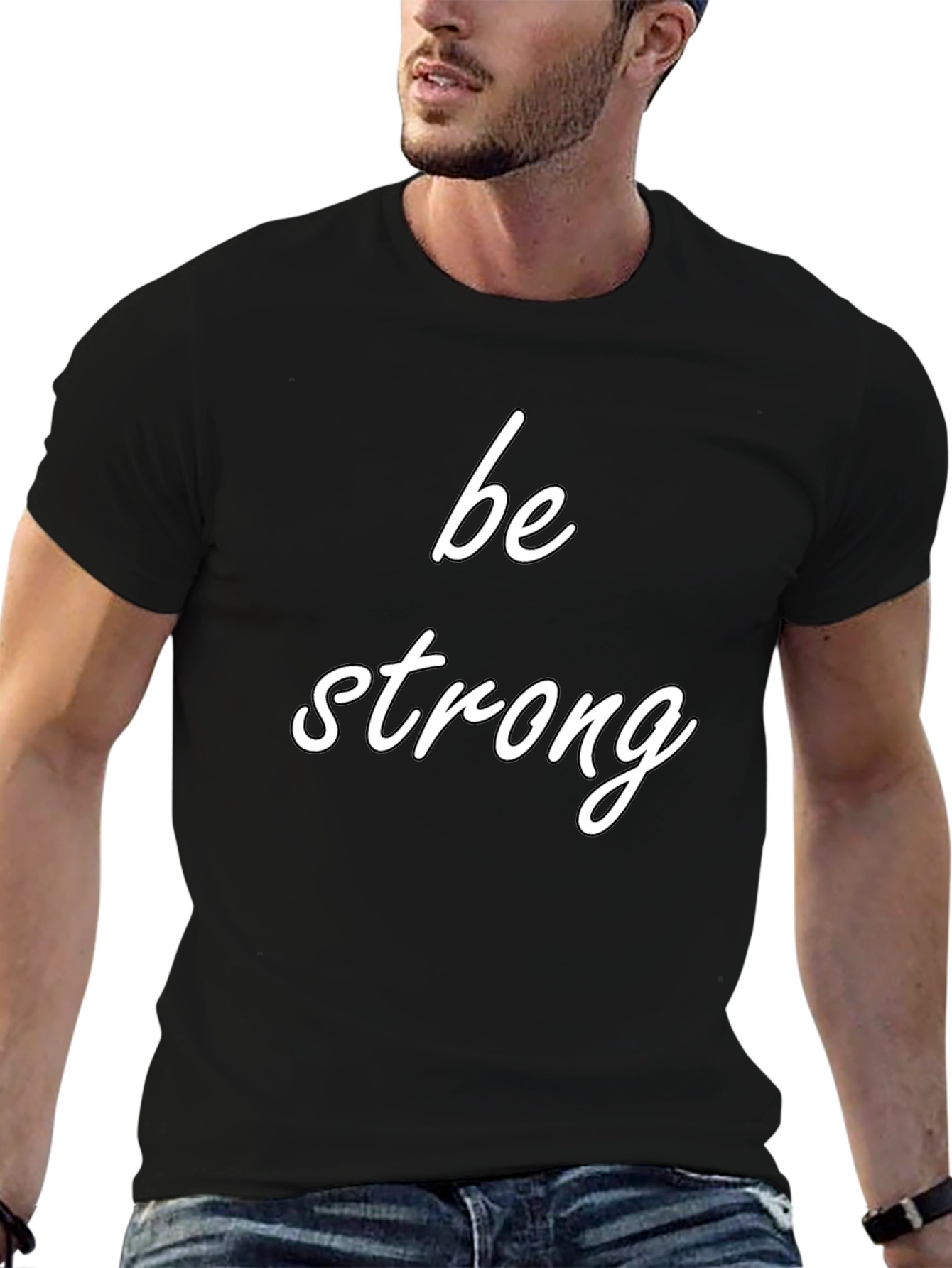 Black Be Strong Graphic Tee - Mens Black Cotton T-Shirt view 6