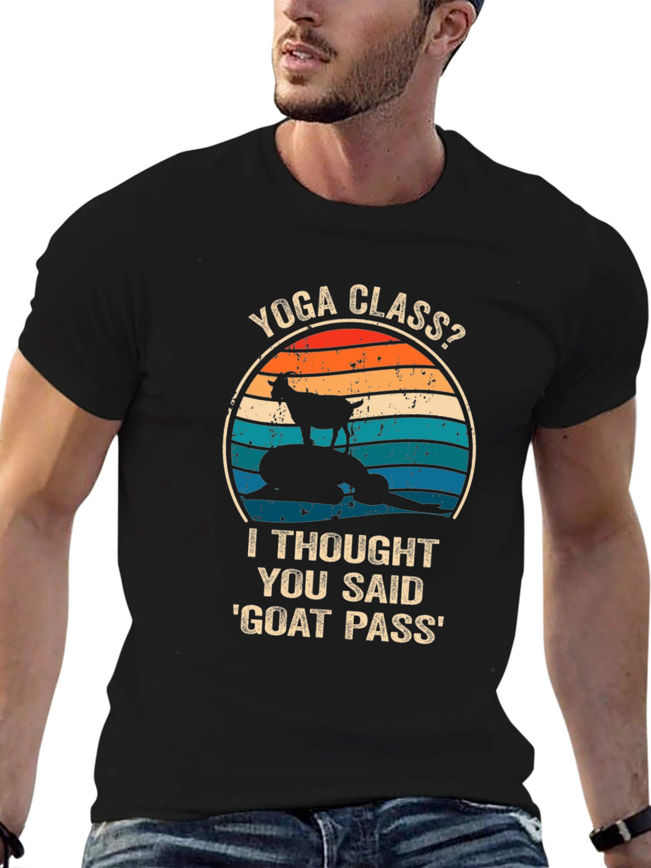 Black Yoga Class? Goat Pass Funny Graphic Tee view 6