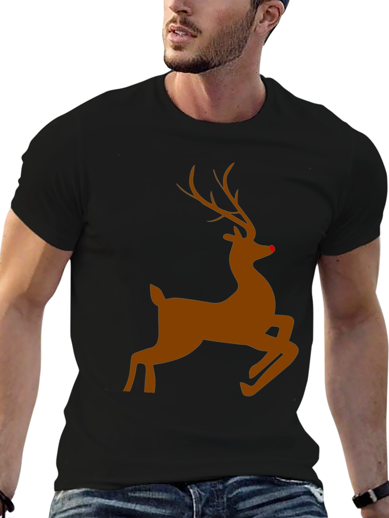 Black Rudolph Red-Nosed Reindeer Christmas T-Shirt view 6