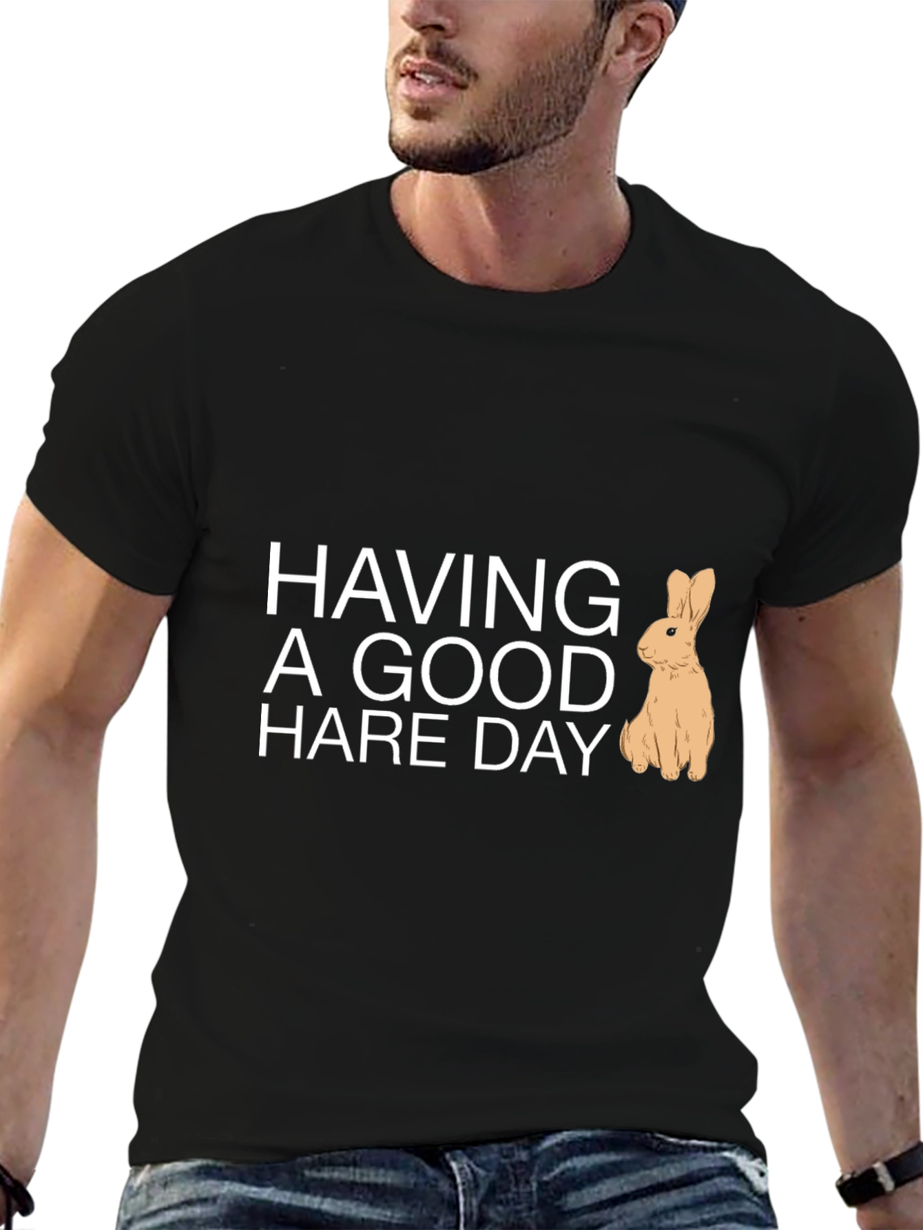 Black Having a Good Hare Day Graphic Tee view 6